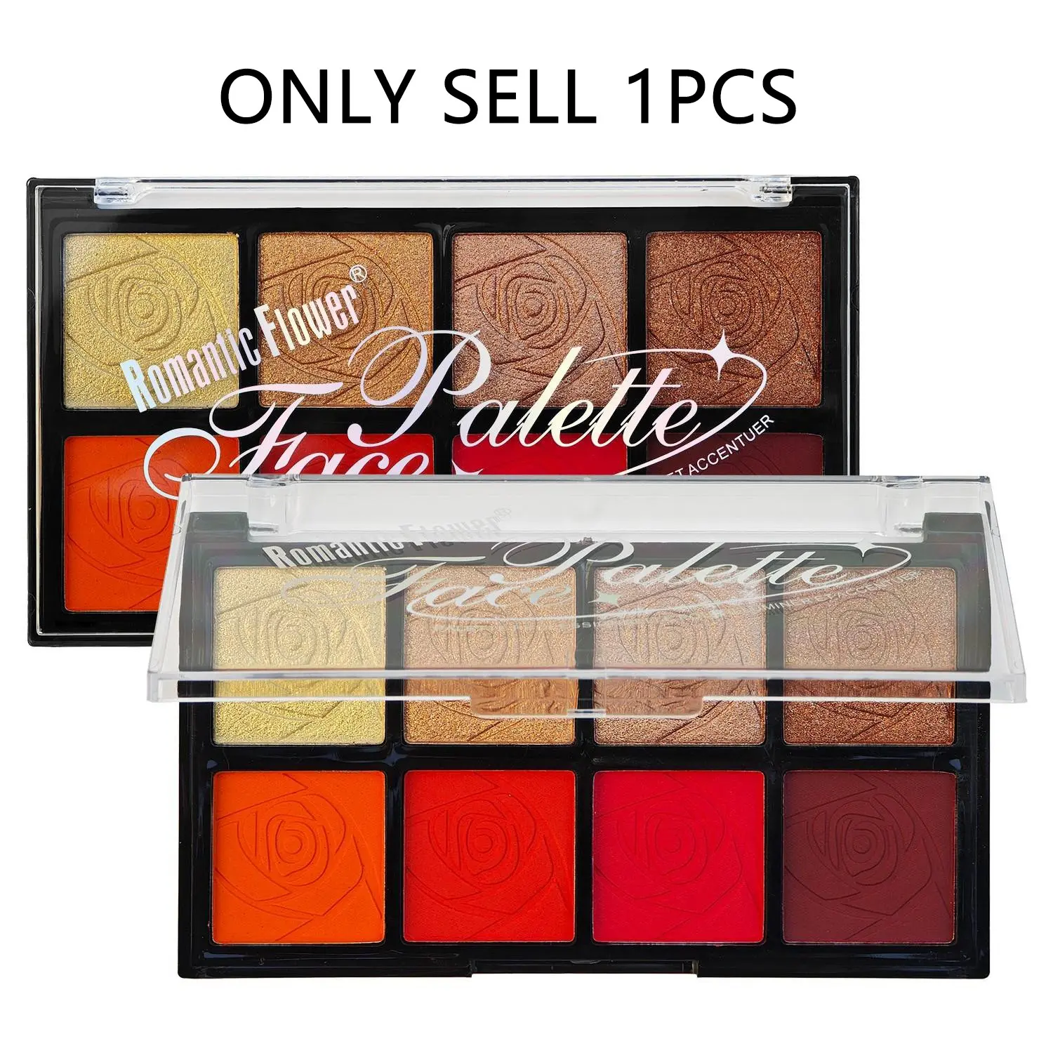 4 Colors Highlighter & 4 Colors Blusher Cosmetic Makeup Palette, Cheek Palette, Glam Face Palette, Matte Flawless Waterproof Long-lasting Brightening Face Blush for All Skin Tones