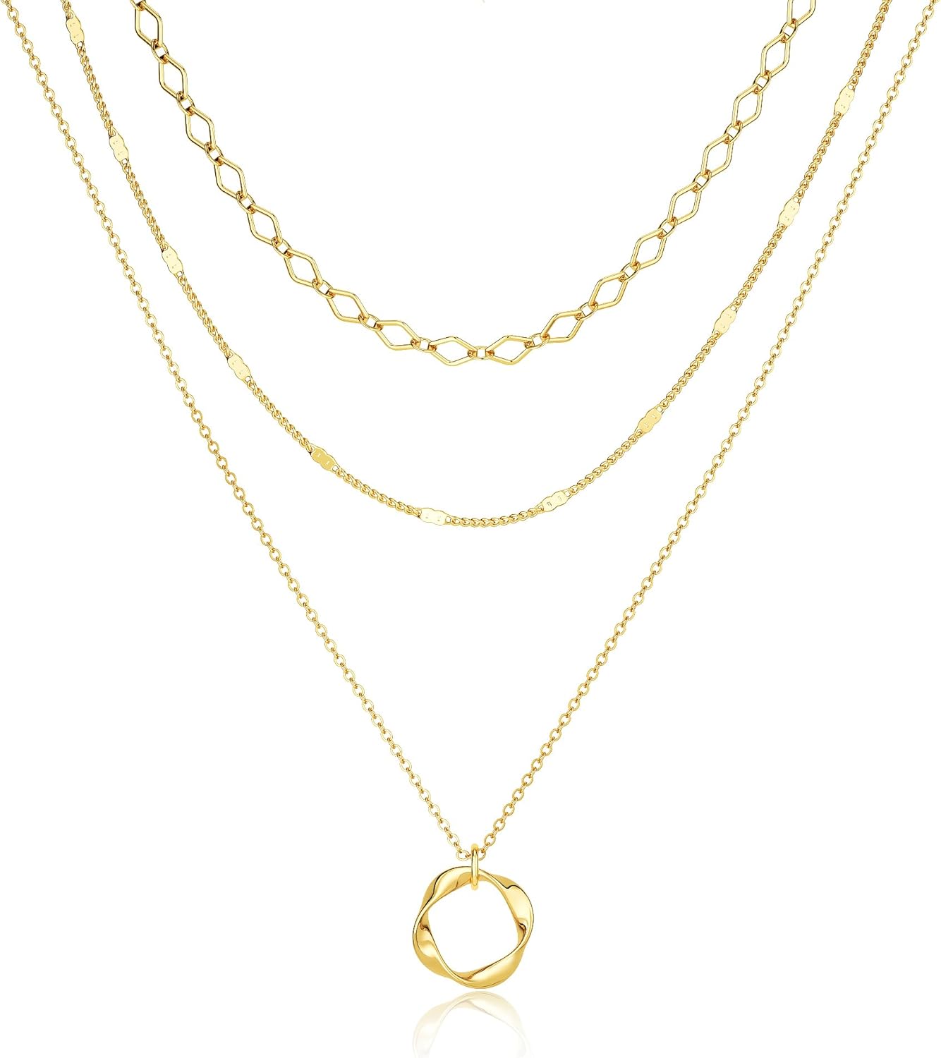 14K Gold Plated Layered Necklaces for Women Trendy, Stackable Dainty Gold Plated Chain Necklace Layering Beach Cute Fashion Pendant Choker Necklaces Jewelry Set Gifts for Women