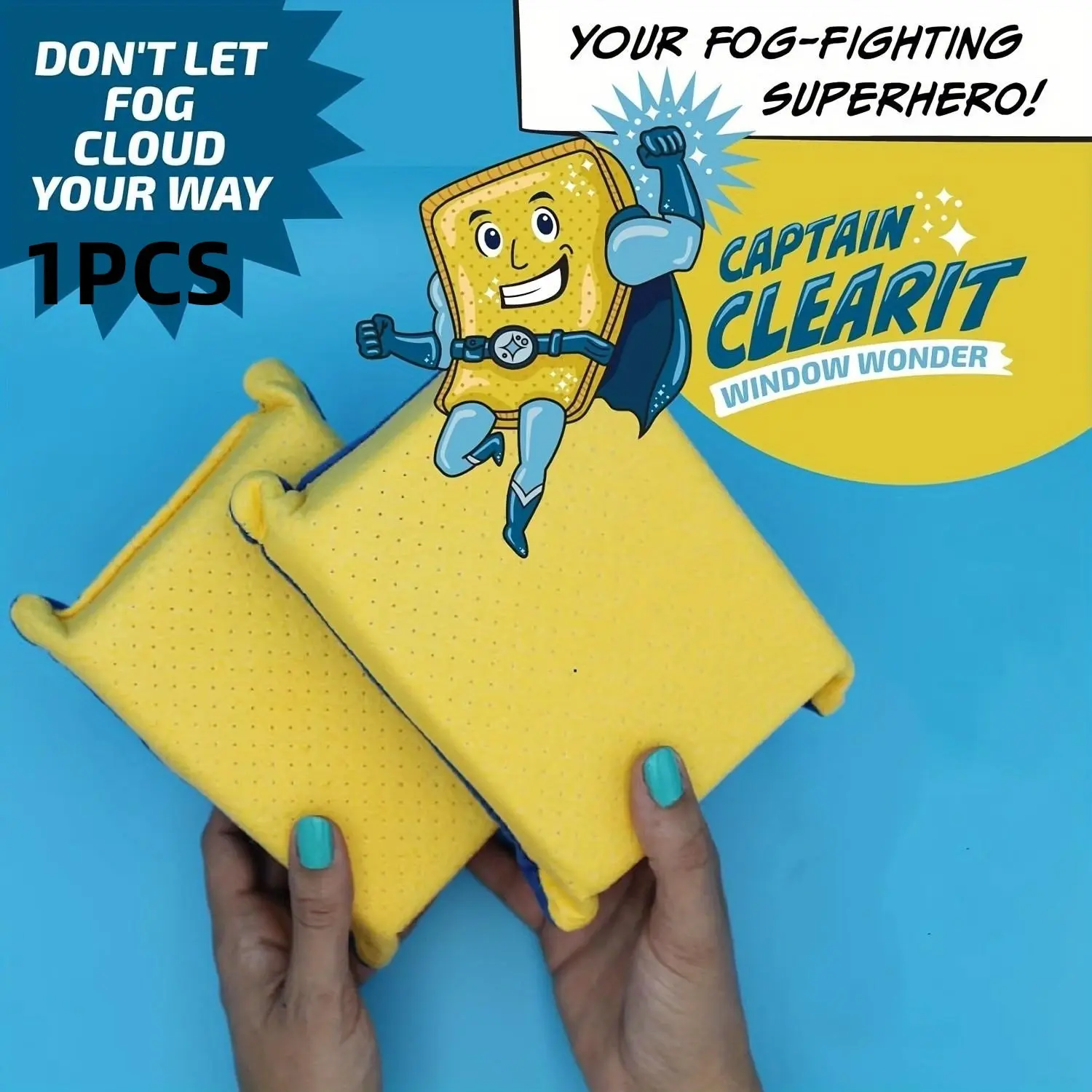 Captain Clear Window Sponge, Super Absorbent Anti-Fog, Ideal for Cars, Mirrors, Glass, Easy Clean, Indoor Outdoor Use, Humanitarian Design, Car Wash Sponges