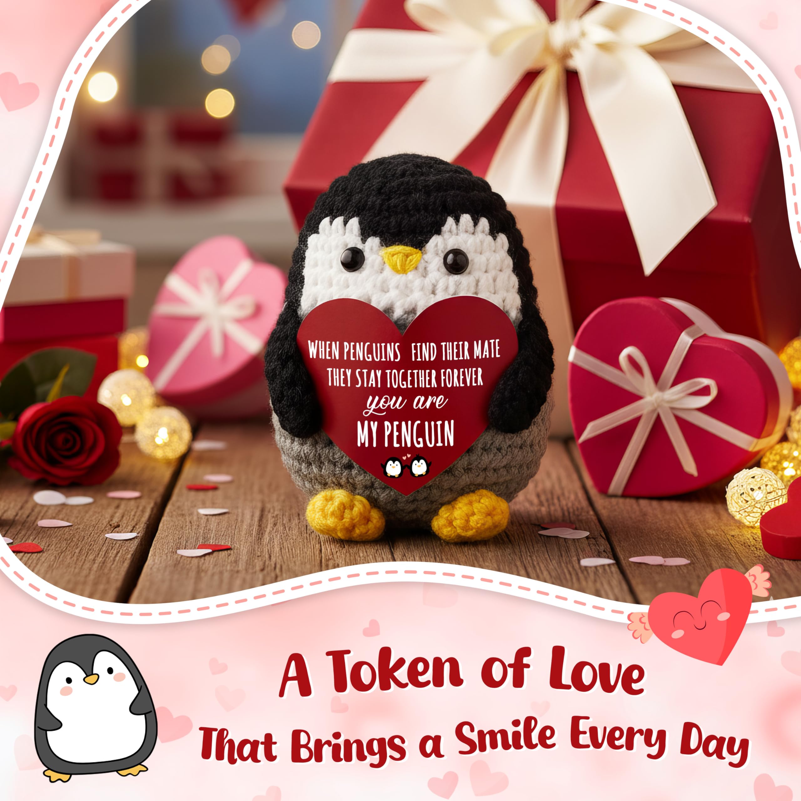 Super Soft Hand-Knitted Mini Penguin Plush Toy, Cute Emotional Support Companion for Anxiety Stress Relief, Perfect Christmas Presents Holiday Gifts, Birthday Gifts for Women Men, Teacher Appreciation Gifts, Small Desk Ornament, Keychain Bag Pendant, Love