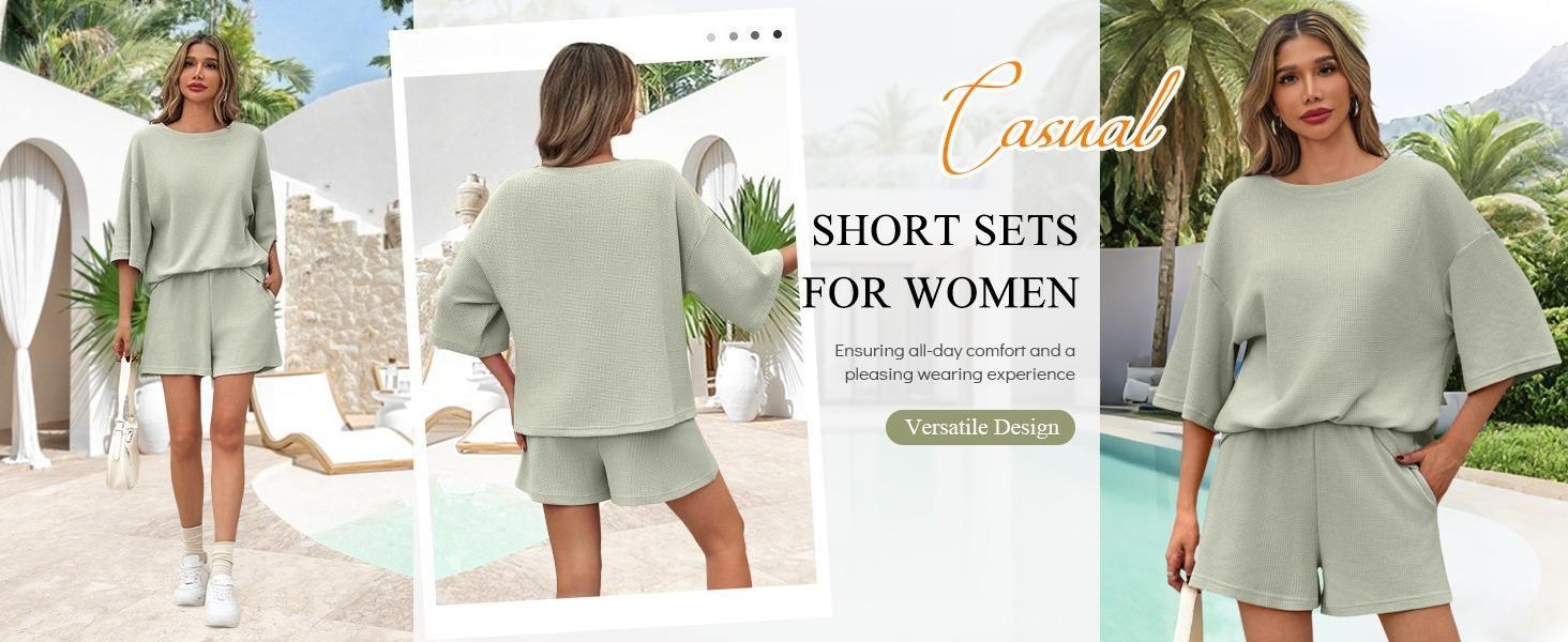 Imily Bela Womens Short Sets 2 Piece Outfits 3/4 Sleeve Tops and Elastic Waist Shorts Lounge Set Casual Loungewear SpringStatements Imily Bela Womens Short Sets 2 Piece Outfits 3/4 Sleeve Tops and Elastic Waist Shorts Lounge Set Casual Loungewear SpringStatements