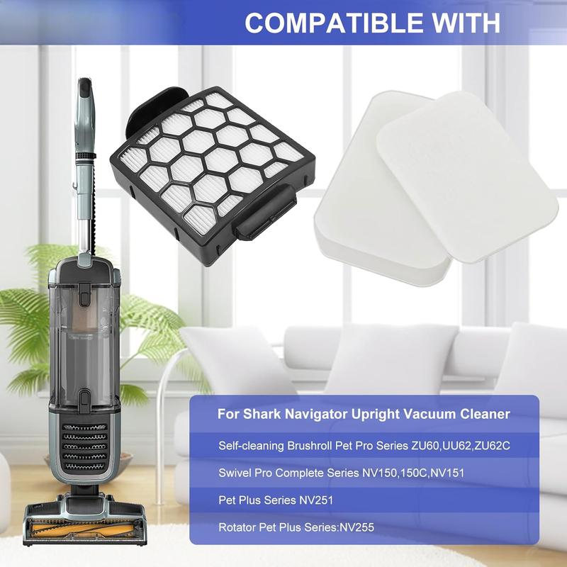ZU60 ZU62 Vacuum Filter for Shark Navigator Zero-M Self-Cleaning Brushroll Pet Pro ZU60 ZU62 ZU62C NV150 NV151 NV255 Upright Vacuum, Part 1238FT60, 1239FT60, 2 + 4 , Felt Filters