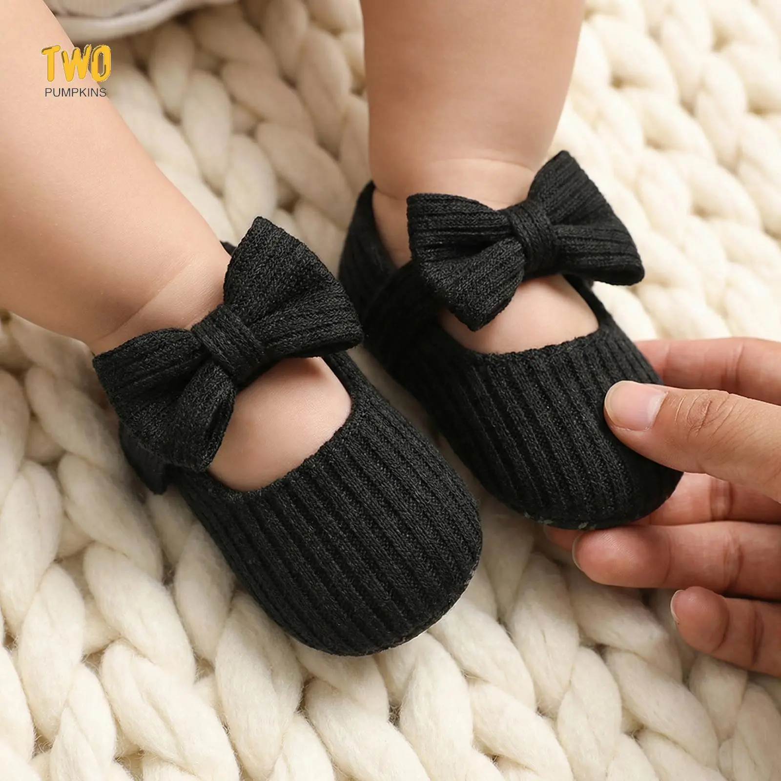 Toddler Baby Girls Halloween Shoes Cute Bowknot Solid Color Knitted Soft Sole Non-slip Princess Dress Shoes