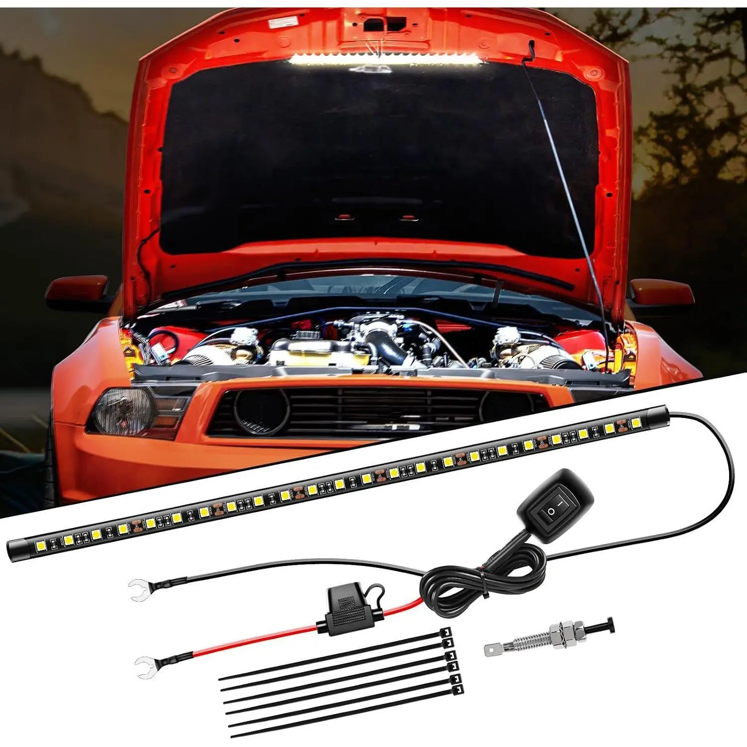 Nilight 21-LED Under Hood Light Strip, 40cm Waterproof Work Light with On/Off Switch, Blade Fuse, Silicone Tube, Auto Toggle, Sticky Tape for 12V Cars Trucks SUV Engine Bay Repair