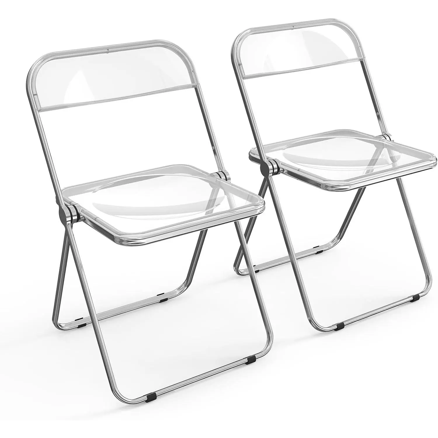 Acrylic Folding Chairs 2 Pack, Clear Chair Foldable and Stackable, Plastic Panel & Metal Chrome Frame, Weight Capacity 350 lbs, Transparent