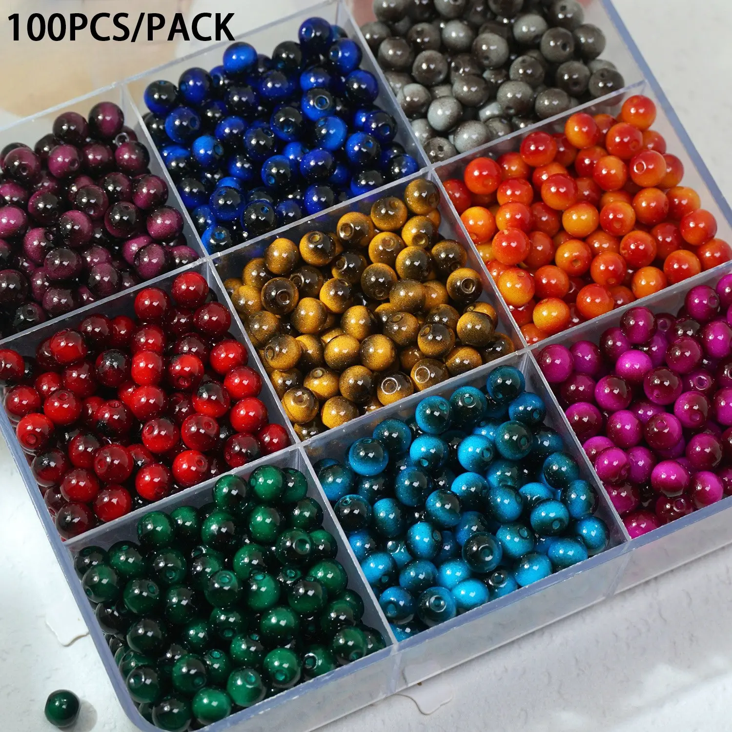 100pcs/pack Imitation Tiger Eye Glass Beads, Smooth Surface, Straight Holes, DIY 8mm/10mm for Bracelets, Necklaces, Jewelry Making