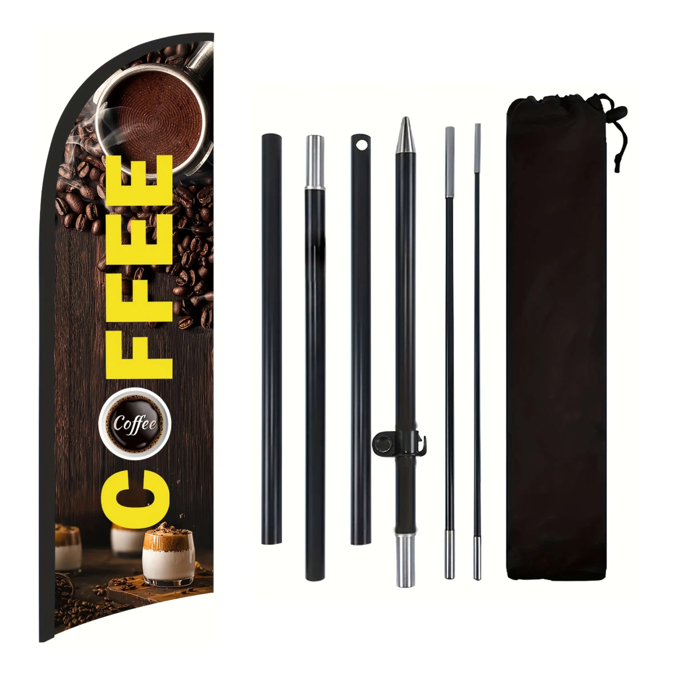 Coffee Feather Flag for Business, 8.2FT Outdoor Advertising Swooper Banner with Pole and Ground Stake, Outdoor Decor Banner – Tear-Resistant Polyester Sign for Shops & Events, Standing Banner