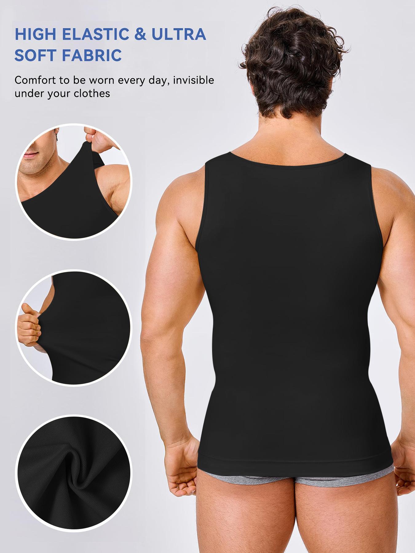 Men's Solid Round Neck Compression Shapewear Sleeveless Tank Top, High Stretch Tummy Control Shapewear Top, Double Hem Fit Shaper for Men