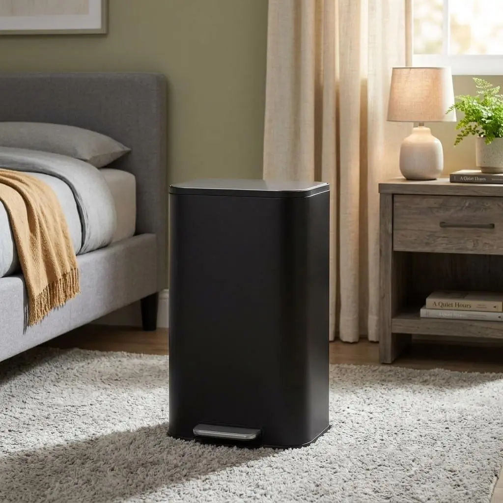 5.2 Gallon (20L) Kitchen Trash Can, Stainless Steel Garbage Can with Inner Wastebasket, Step Trash Can with Soft-Close Lid, Rectangular Rubbish Bin for Bathroom, Kitchen, Living Room, Black
