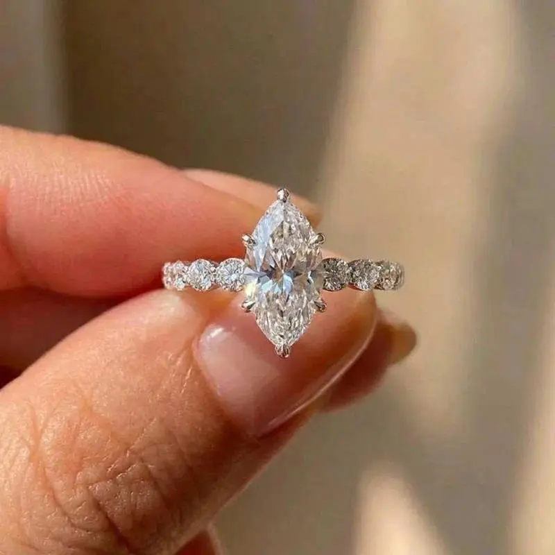 Modern Marquise Cut Ring Set in 925 Sterling Silver, Sparkling Cubic Zirconia Jewelry for Women's Bridal Wear, Modern Cute, Set Rings