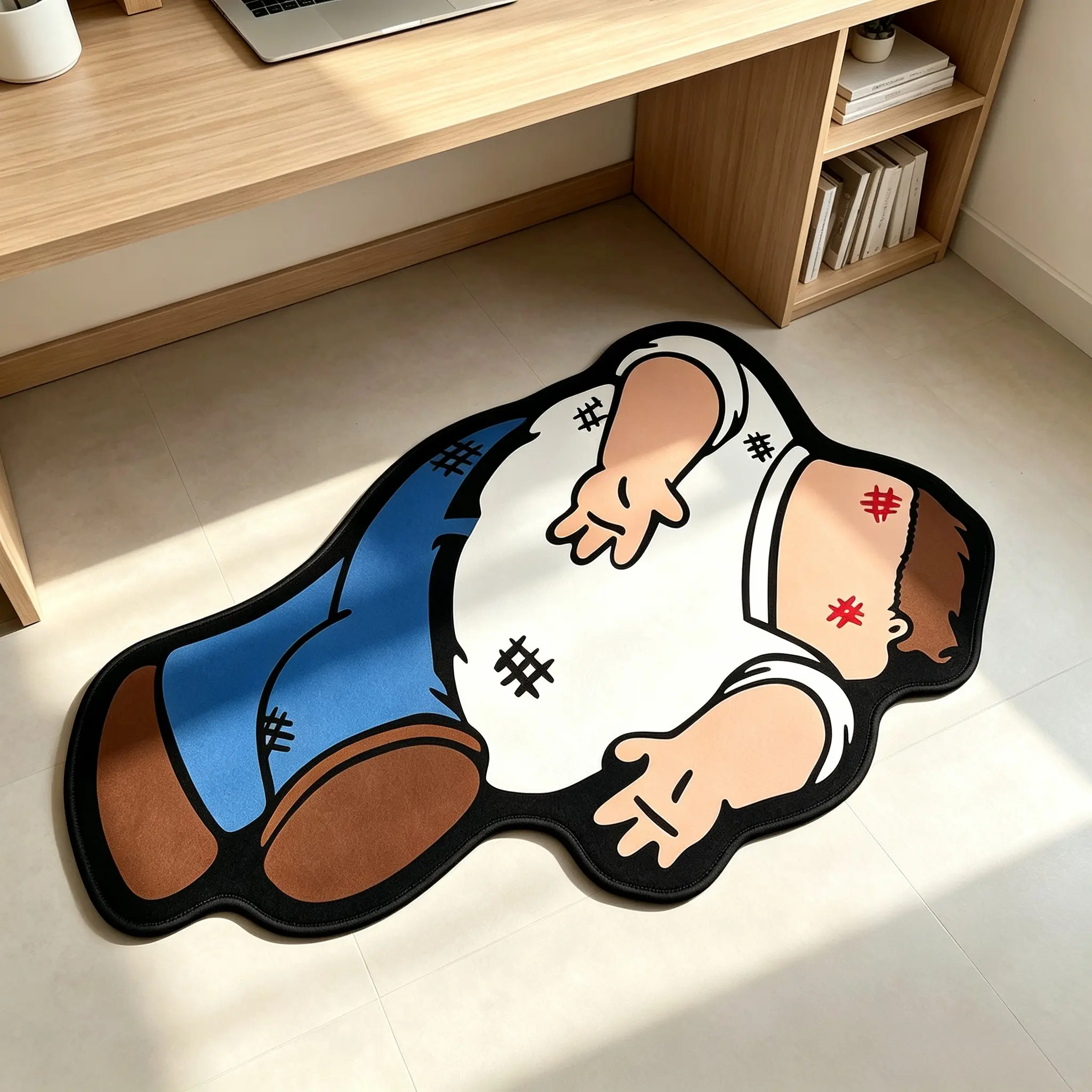 American Style Cartoon Character Rug, Cartoon Pattern Rug, Fashionable Retro Design, Washable, Easy to Clean, Ideal for Bathroom, Bedroom, Living Room