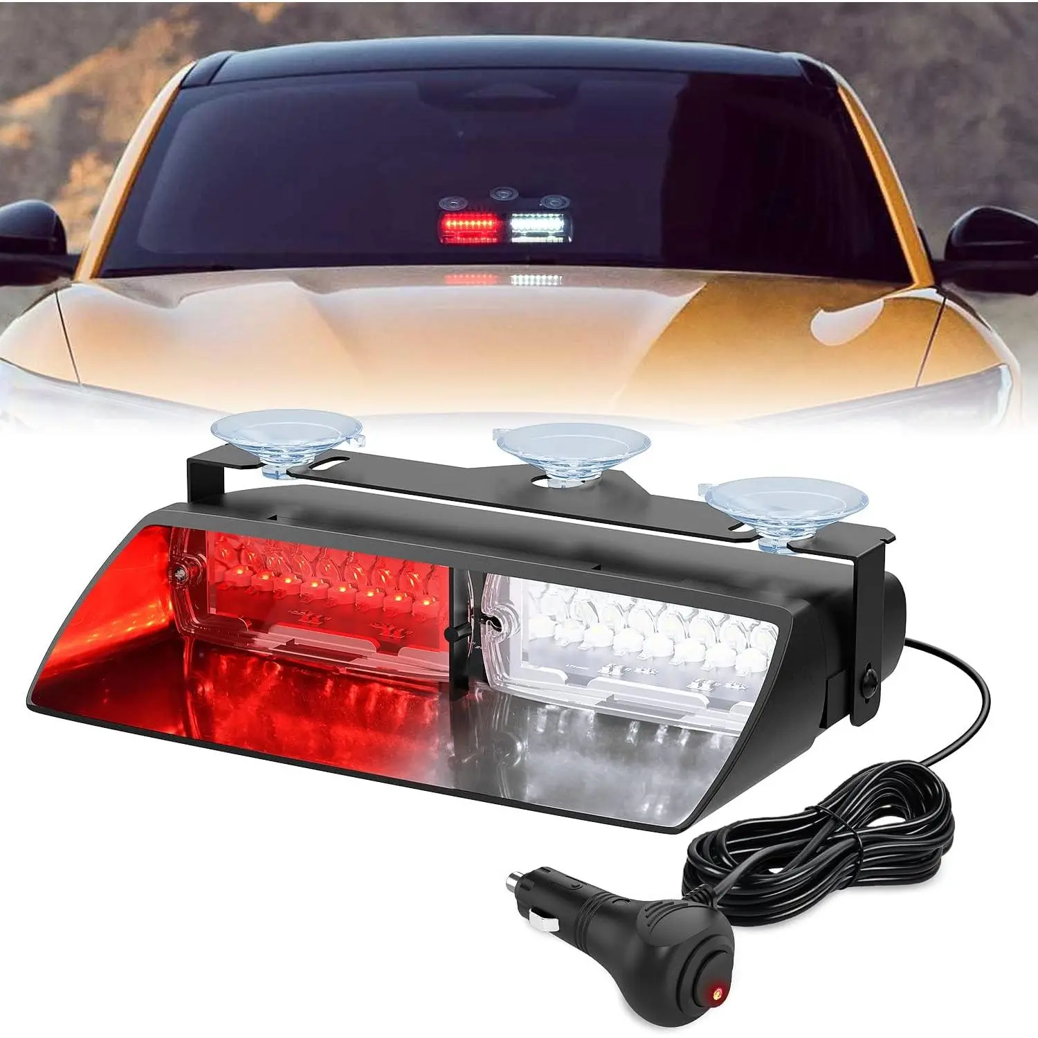 Nilight Car Windshield Strobe LED Bar Lights Kit - Super Bright Flashing Work Lights with Suction Cups, ABS Shell, Multiple Flash Modes, Plug-and-Play Design for Truck Visibility Enhancement