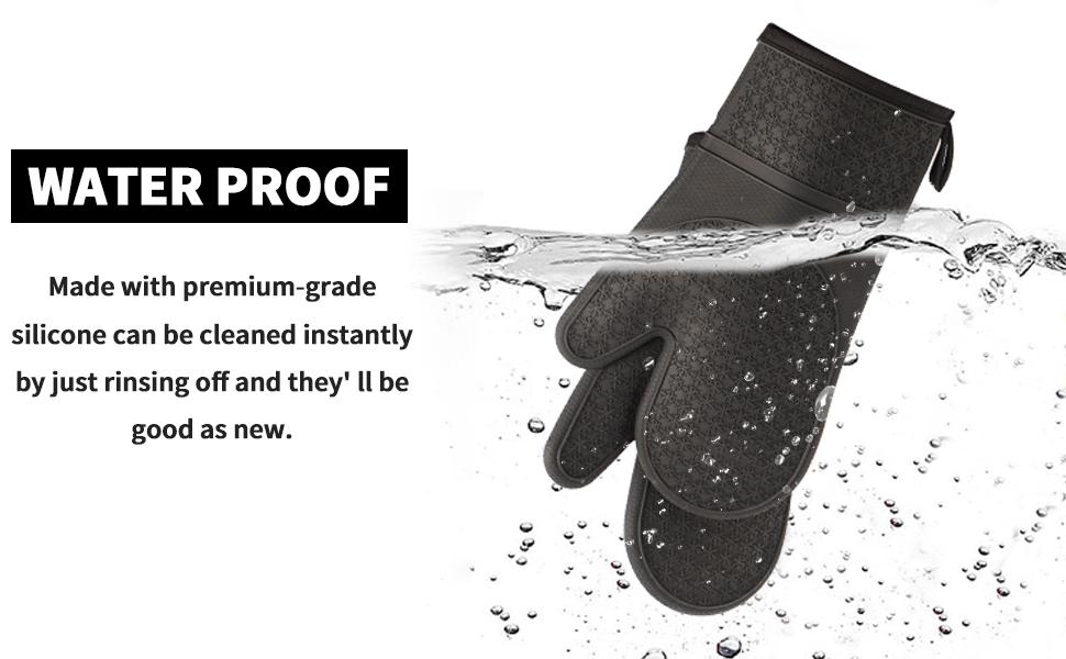 Silicone Oven Mitts, Heat Resistant to 500 Degrees Fahrenheit, 2-Pack Kitchen Gloves, 11.6inch BPA-Free Soft Baking Gloves, Non-Slip Grip Oven Mitts with Soft Cotton Lining, Suitable for Kitchen Cooking, Baking, Barbecue - Black