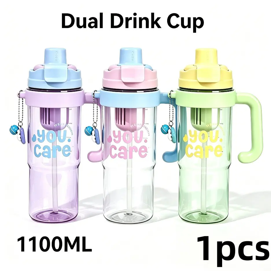 1100ML/37.2oz Leakproof Sippy Cup, Dishwasher Safe & BPA-Free, Hygienic Straw, Portable Water Bottle for Home & Travel