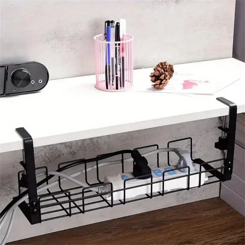 1pc No punching under the table storage rack wire plug storage rack desk tidy organizer hanging basket.