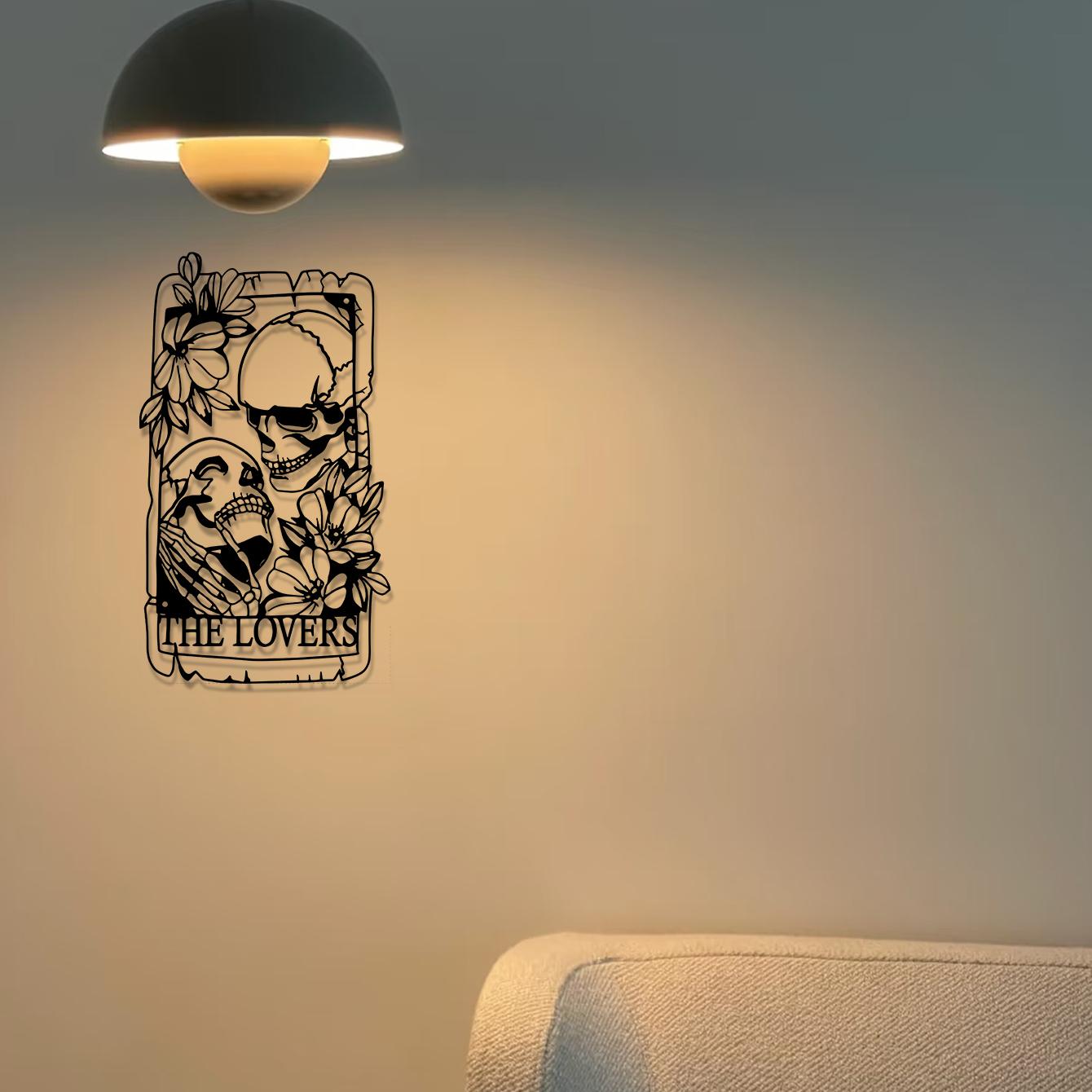 Skull & Flower Pattern Hanging Decor, 1 Piece Gothic Style Wall Art, Wall Hanging Decor for Home Living Room Bedroom Garden, Hangable Ornaments