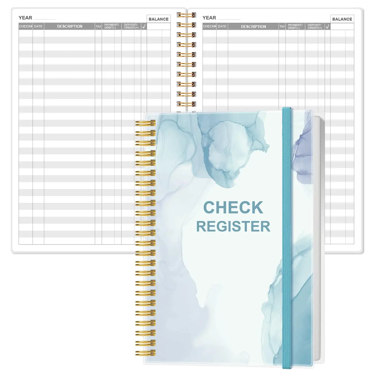 Heveboik Check Registers for Personal Checkbook - A5 Checkbook Register for Personal Checkbook, Expense  Book for Personal and Small Business, Blue Watercolor