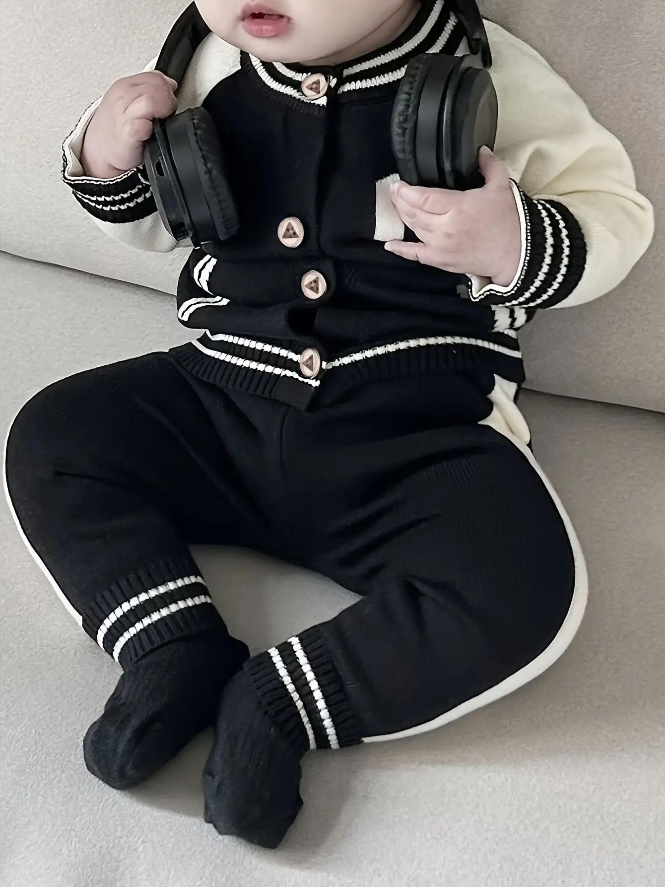 NewNewborn Boy Spring/Autumn Outfit Set    2-Piece Lettered Cardigan + Knit Long Pants – Stylish & Cozy for Outdoor Strolls! Adorable Infant Sweater Set, Soft for Daily Wear ✨