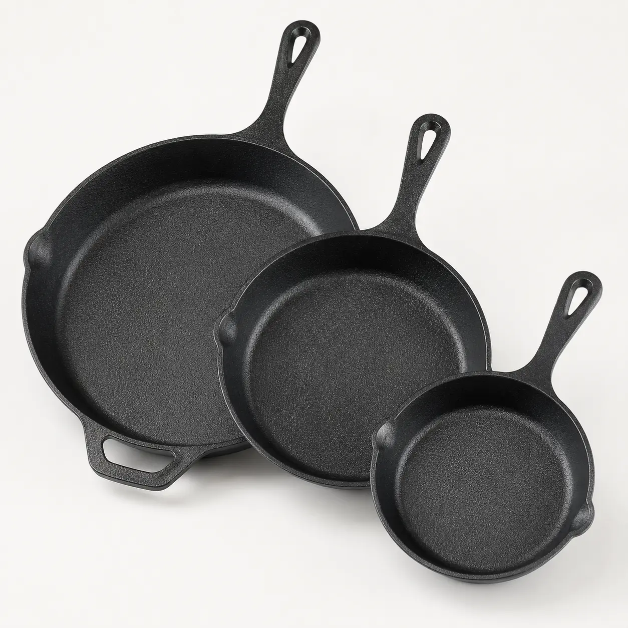 Cast Iron Skillet 3-Piece Set, Pre-Seasoned 6, 8 and 10 Inch Frying Pans for Indoor Outdoor Cooking
