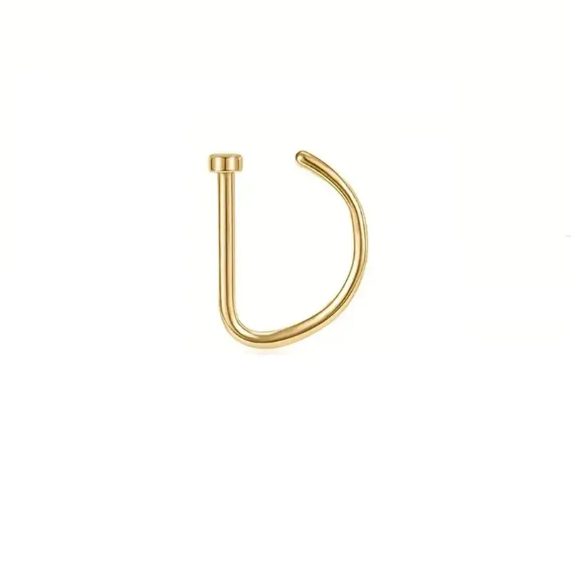 Punk Style D-Shaped Nose Clip, Unique Design Pierced Nose Ring for Women, Stainless Steel Fashion Body Jewelry Accessories Piercings, Nose Rings Hoops
