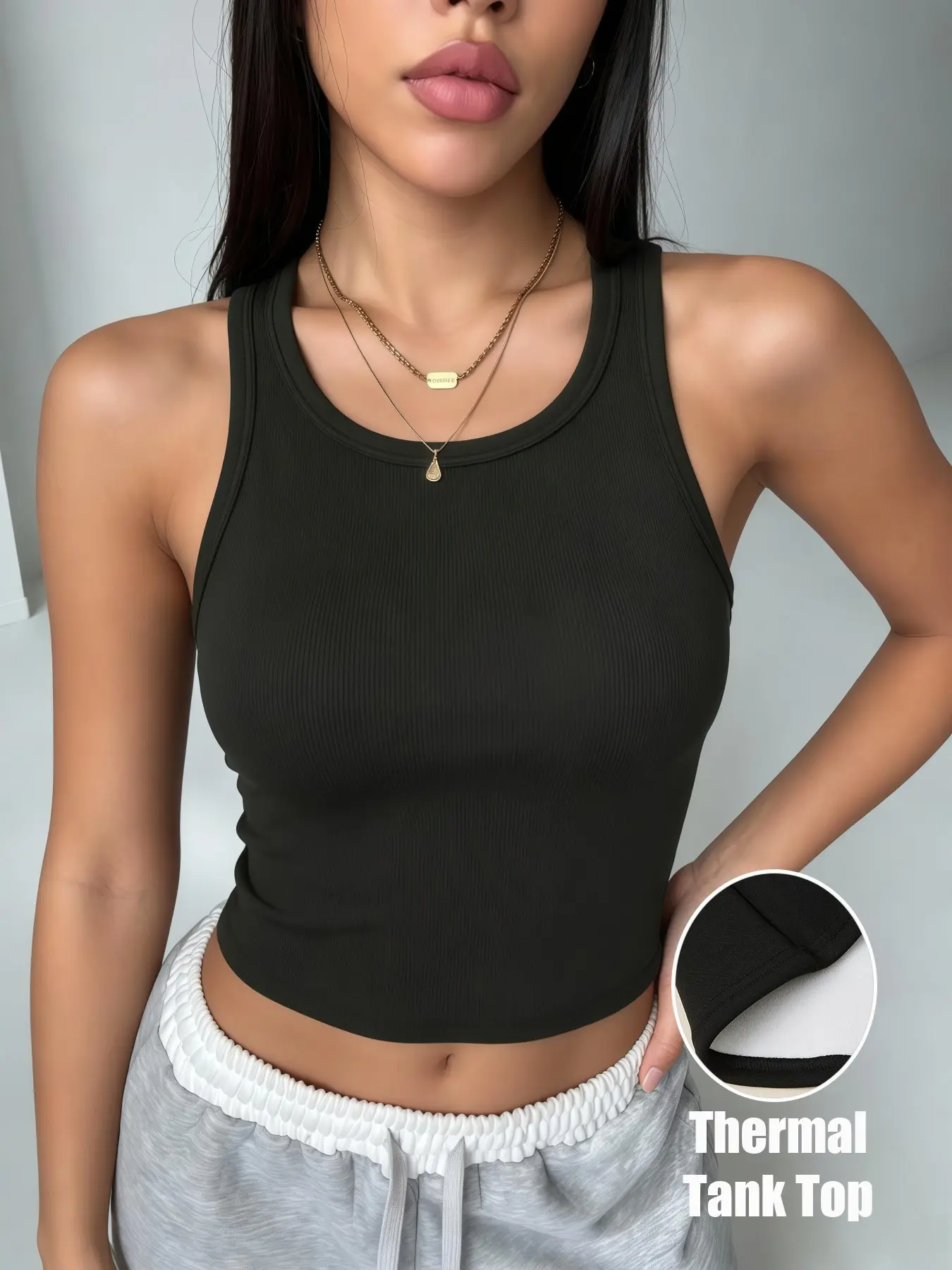 Women's Fleece Lined Thick Ribbed Thermal Tank Top, Winter Crew Neck Sleeveless Warm Base Layer Undershirt Vest