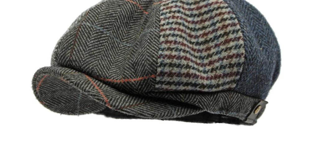 HT4612 Beret Cap Men Women Spring Autumn Wool Beret Hat Patchwork Plaid Ivy Octagonal Flat Cap Male Female Artist Painter Berets