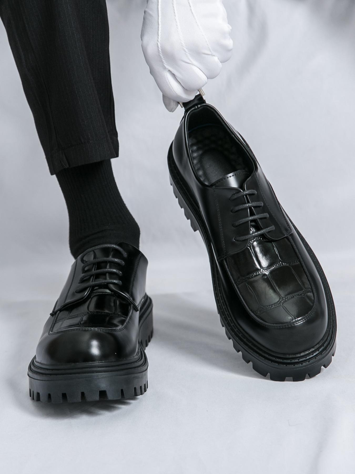 Men's Fashionable Plain Color Lace Up Dress Shoes, Casual Comfortable Thick Sole Oxford Shoes for Daily Wear, Fashion Shoes for Party, Daily Clothing Decor, Boy, Stackform Shoes