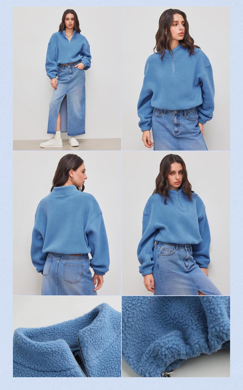 Cider [4 colors, size 0-10] Fleece High Neck Solid Drawstring Zipper Sweatshirt