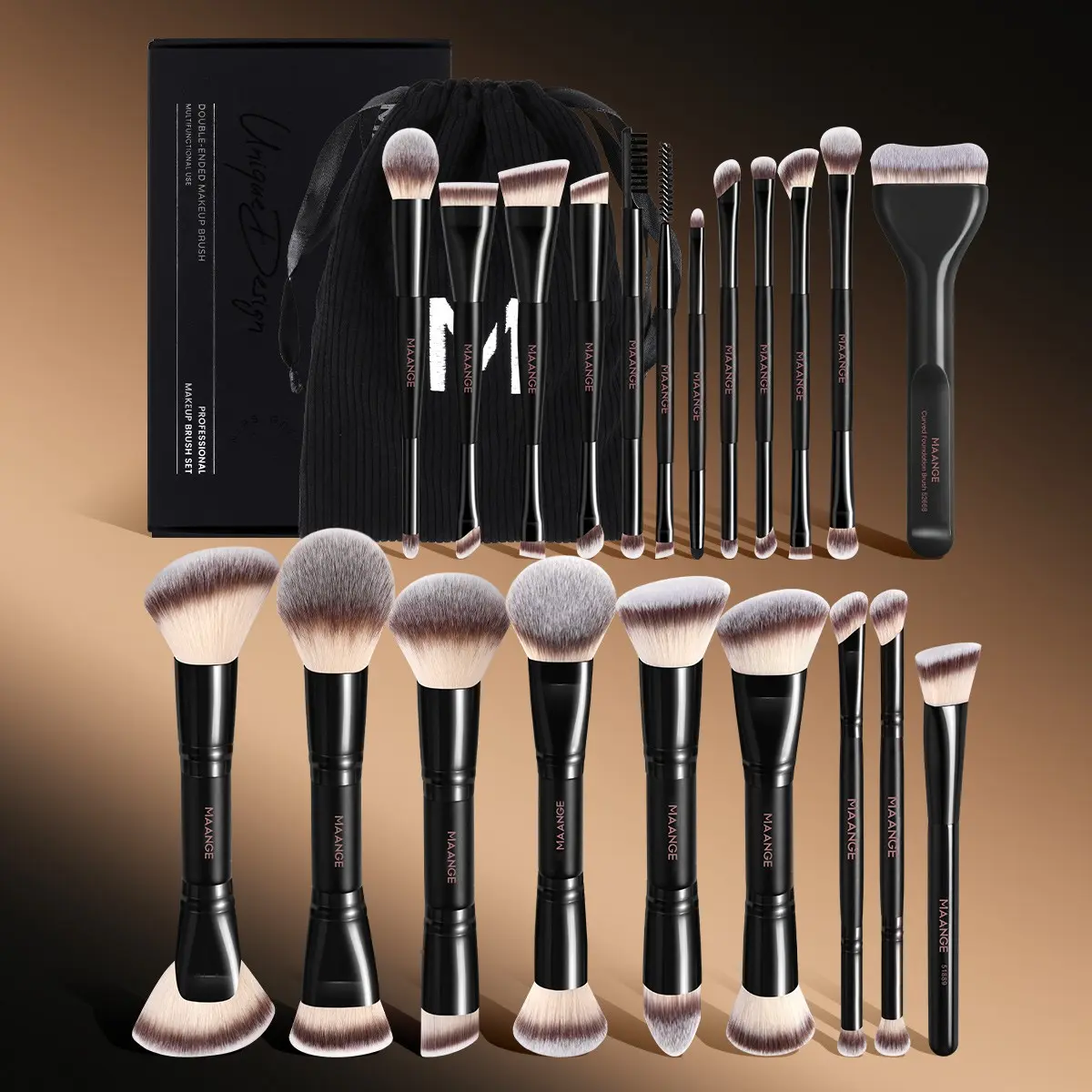 Maange 21-Piece Professional Makeup Brush Set with Storage Bag, Foundation Brush, Blush Brush, Eyeshadow Brush, Mascara Brush, Beginner Friendly, Brush Kit
