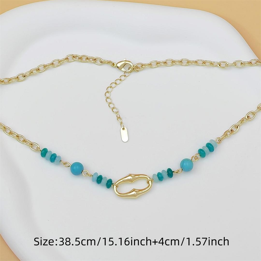 Bohemian Blue Turquoise Necklace 18K Gold Plated Double Layer Natural Stone Clavicle Chain For Daily Wear