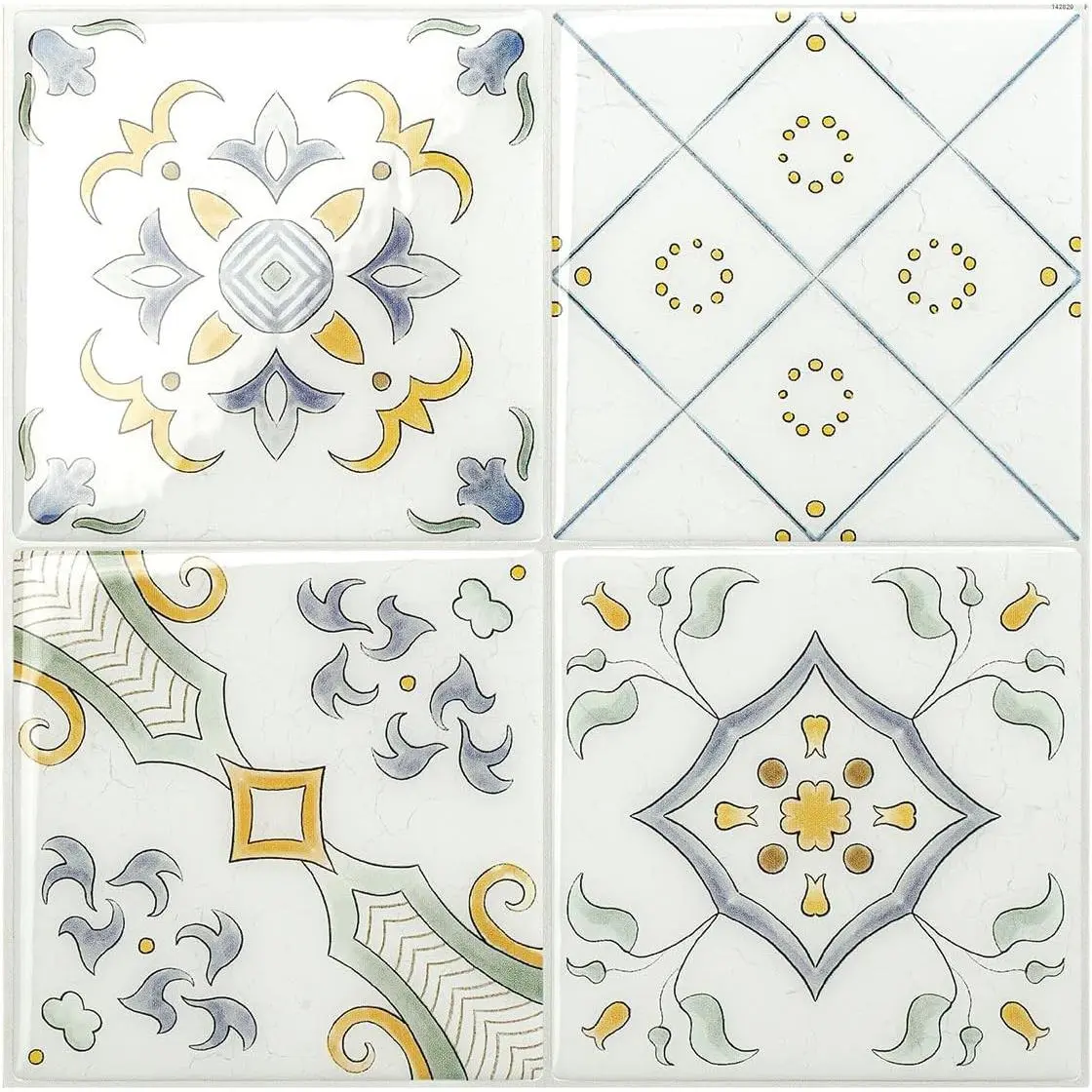 Smart Tiles Peel and Stick backsplash, Square Multicolor, 9"x9" | Pack of 5 (2.8 sq ft), Glossy, Heat/Moisture Resistant, Low VOC, Kitchen/Bathroom, Renter Friendly, Made in Canada