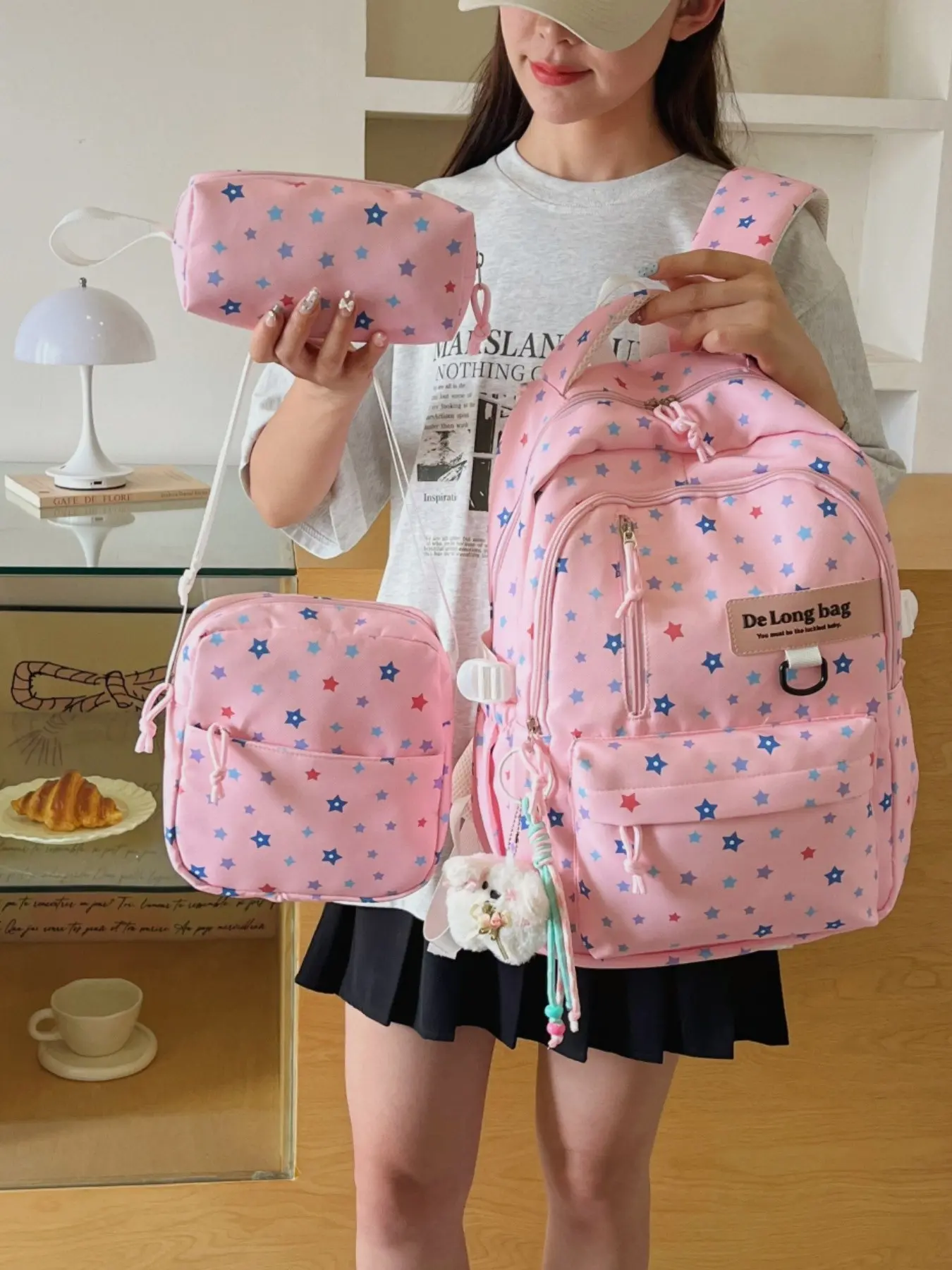 2026 New Sweet Star Print Backpack Set, Large Capacity Nylon Casual Printed Backpack, Casual Butterfly Pattern, All-Season School Bag for Students