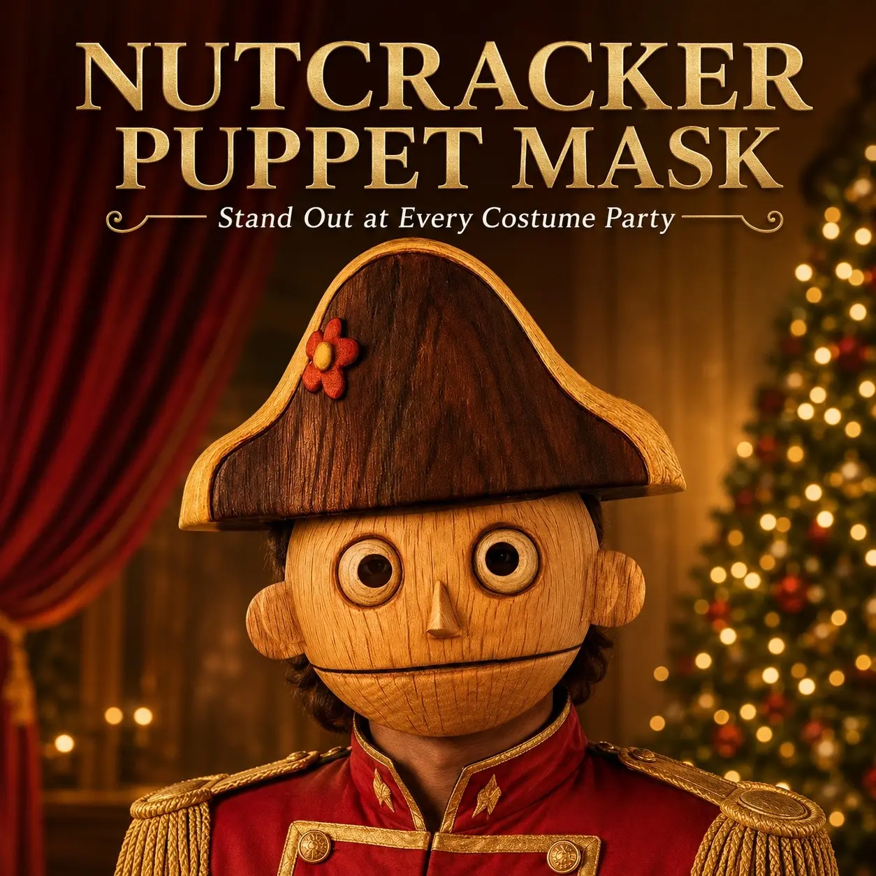 EVA Nutcracker Wooden Puppet Mask, Funny Toy Soldier Costume Mask for Halloween Christmas Party Cosplay