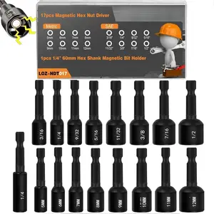 17PCS Magnetic Nut Driver Set | SAE and Metric | Premium Impact Power Hex Nut Driver Drill Bit Master Kit | 1/4 Inch Hex Shank | Cr-V Steel (17PCS Magnetic Nut Driver (Short))