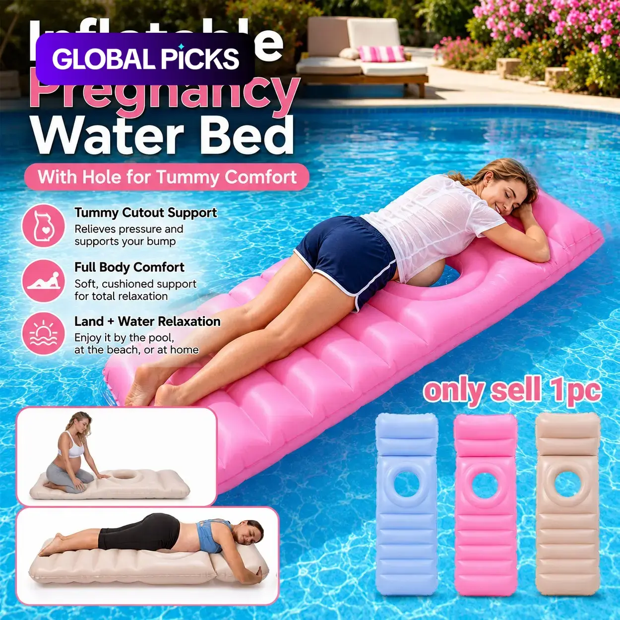 Inflatable Pregnancy Float, Swimming Float with Belly Hole O-Shaped Style, PVC Maternity Pool Float & Yoga Mat, Full Body Support Lounger for Pregnant Moms, Tummy Sleeping Bed for Outdoor Pool, Beach & Sunbathing, Pool Inflatables, Pool Floater