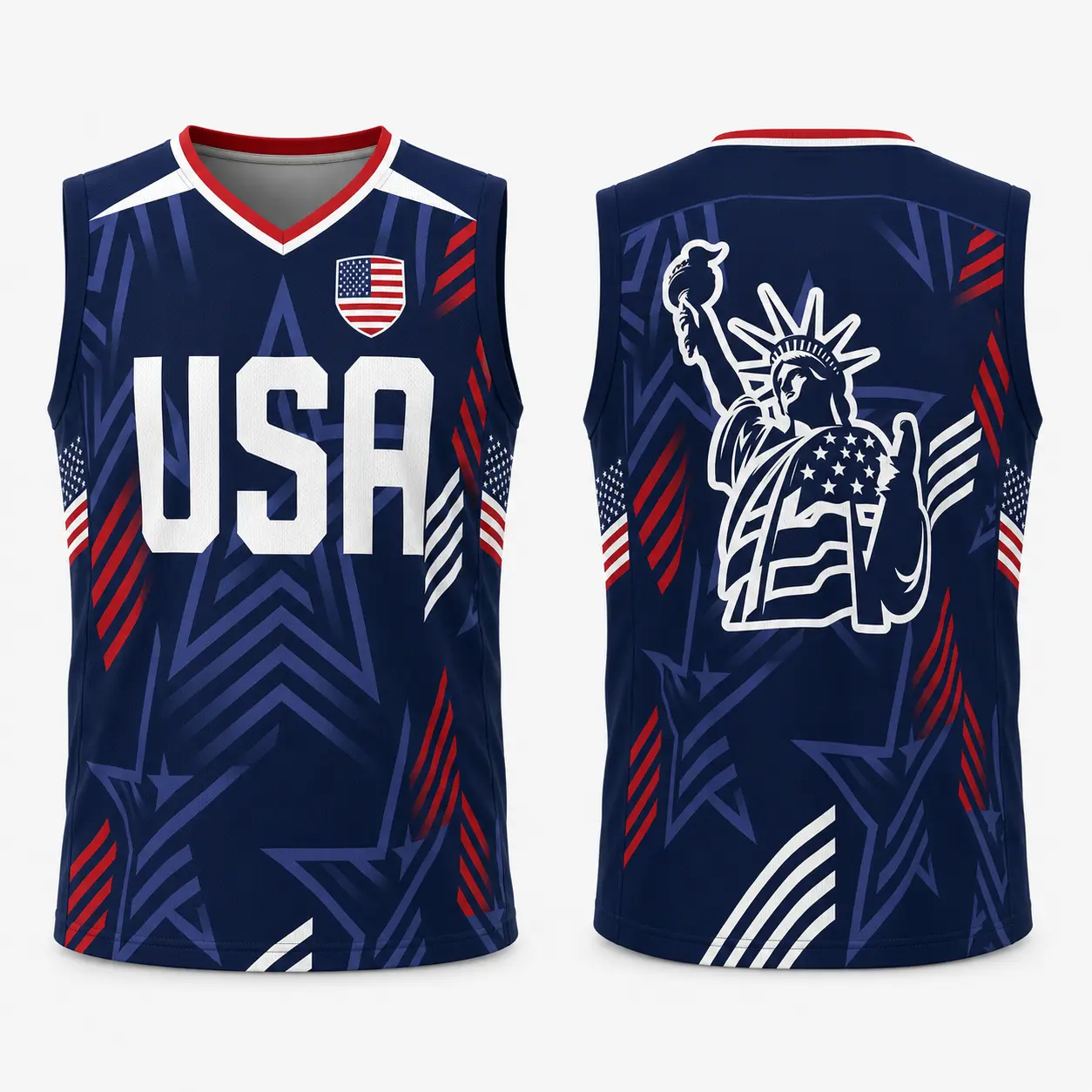 USA Basketball Unisex Adult V-Neck Sleeveless Tank Top - Patriotic Star-Stripes, American Flag, Liberty Statue, USA Lettering Sport Jersey, Red White Blue Athletic Shirt for 4th of July, BBQ, Workout Streetwear Gift, S, Independence Day, Bbqs