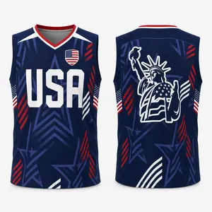 USA Basketball Jersey Tank Top, American Flag Sleeveless Sports Shirt, Liberty Statue Graphic V Neck Fan Jersey, Patriotic Red White Blue Athletic Top, 4th of July Independence Day Summer Workout Streetwear Gift for Men Women Adults