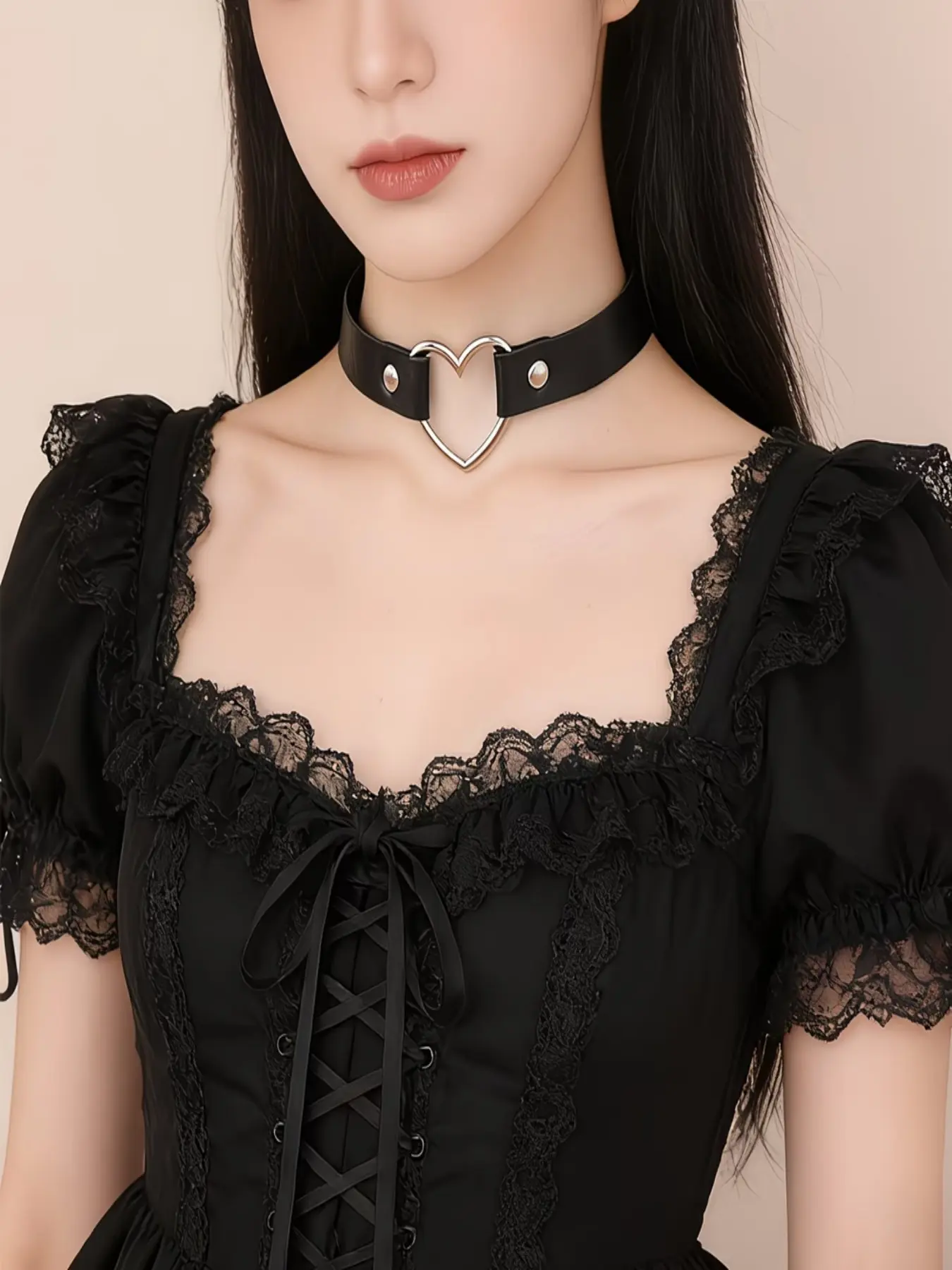 PU Leather Heart Ring Choker Necklace, Adjustable Snap Gothic Y2K Punk Collar, Unisex Harajuku Alternative Streetwear Jewelry for Women Girls, Ideal for Daily Outfit, Cosplay & Birthday Holiday Gift