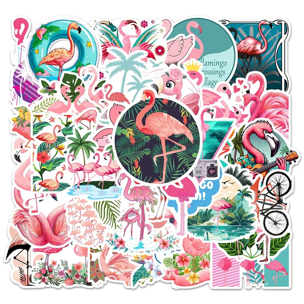 54 Pieces Flamingo Theme Graffiti Waterproof Stickers, Car Water Bottle Luggage Phone Laptop Decals, Durable & Reusable Decorative Stickers