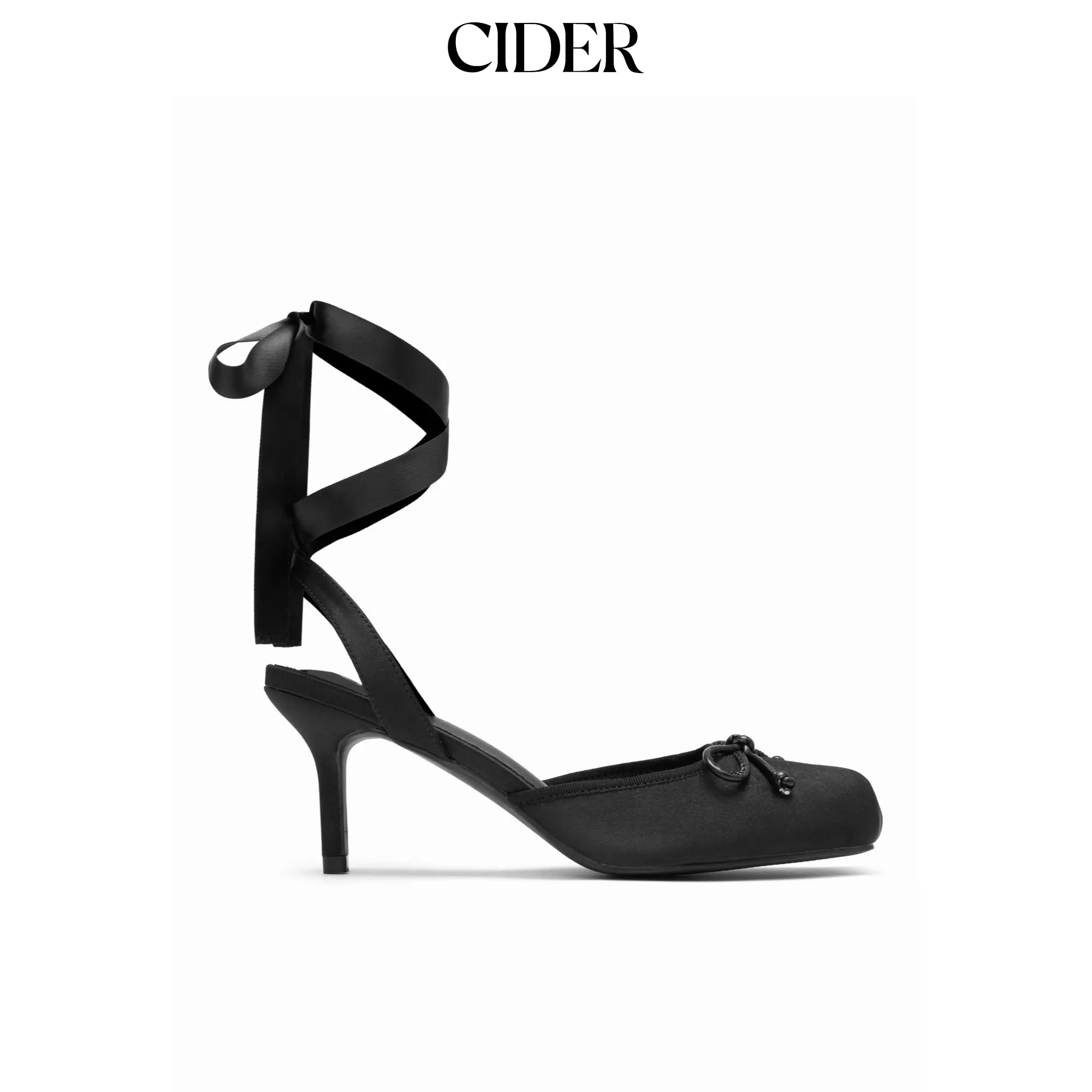 Cider SATIN BOWKNOT DECOR SLINGBACK TIE LEG BALLET HEELS SohoChic