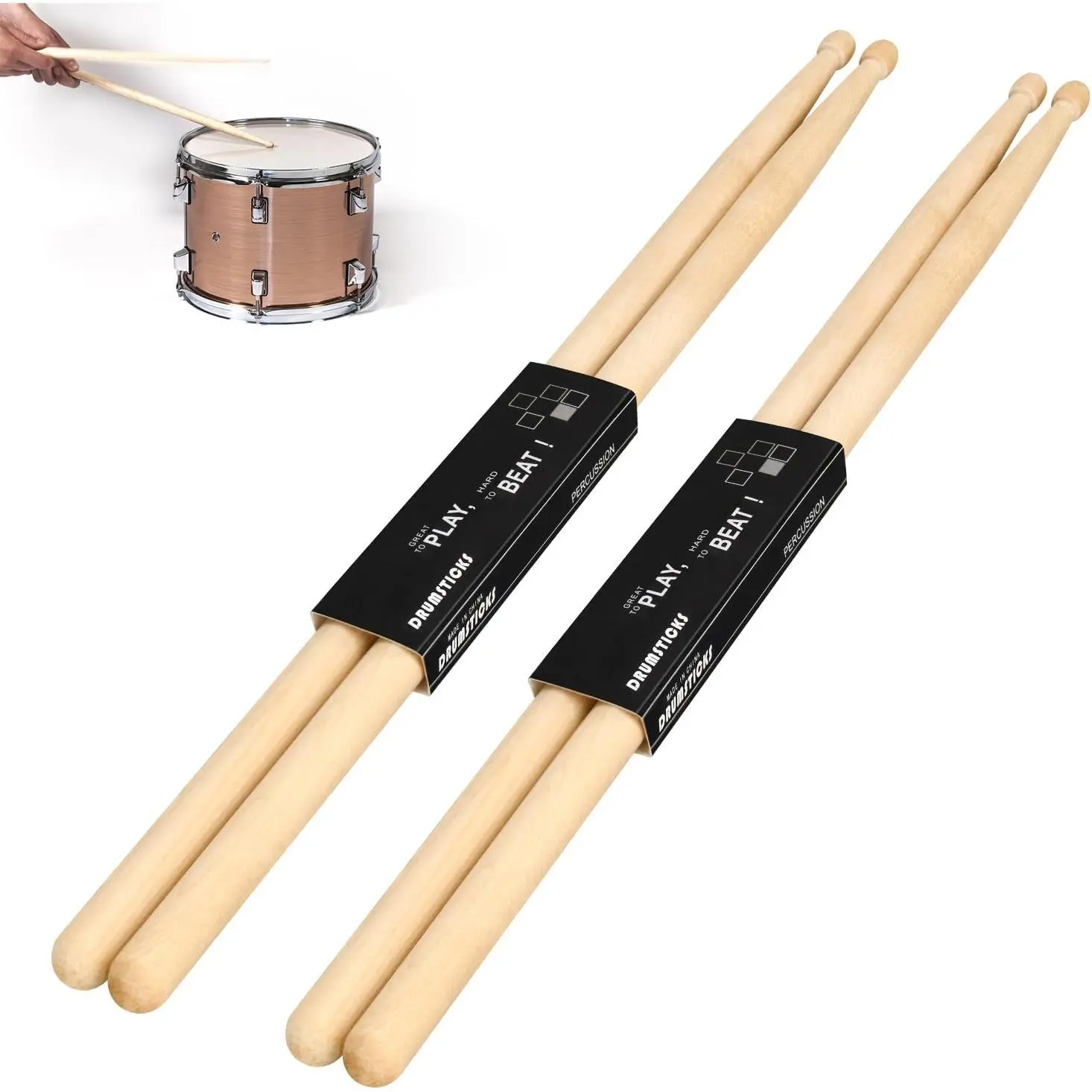 2 Pairs 7A Drum Sticks, Oval  Tip Non-slip Drum Stick for Jazz Drum  Drums Musical Instrument Percussion
