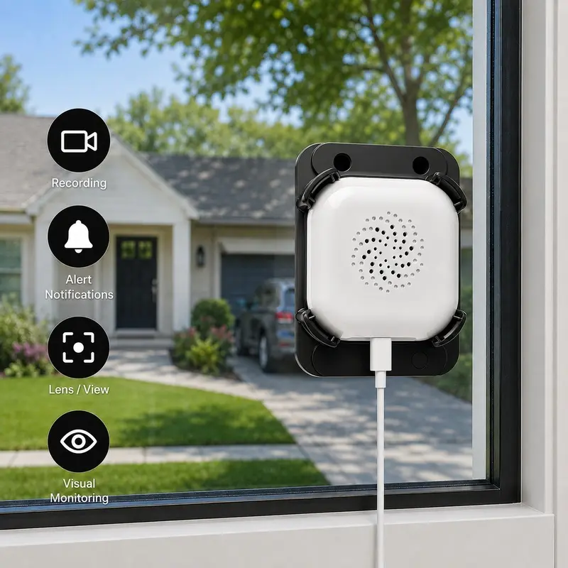 Window Camera 2K Security Camera, Indoor Stick On Camera with 4X Zoom, Human Detection, Custom Detection Zones, App Alerts and 24/7 Recording for Home Entryway