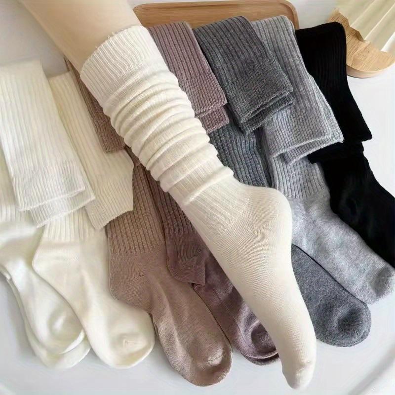 5 Pairs Women's Warm Thick Calf Socks Slim Fit Solid Color Side Stripe Design Soft Stretchy Winter Socks for Boots Casual Wear