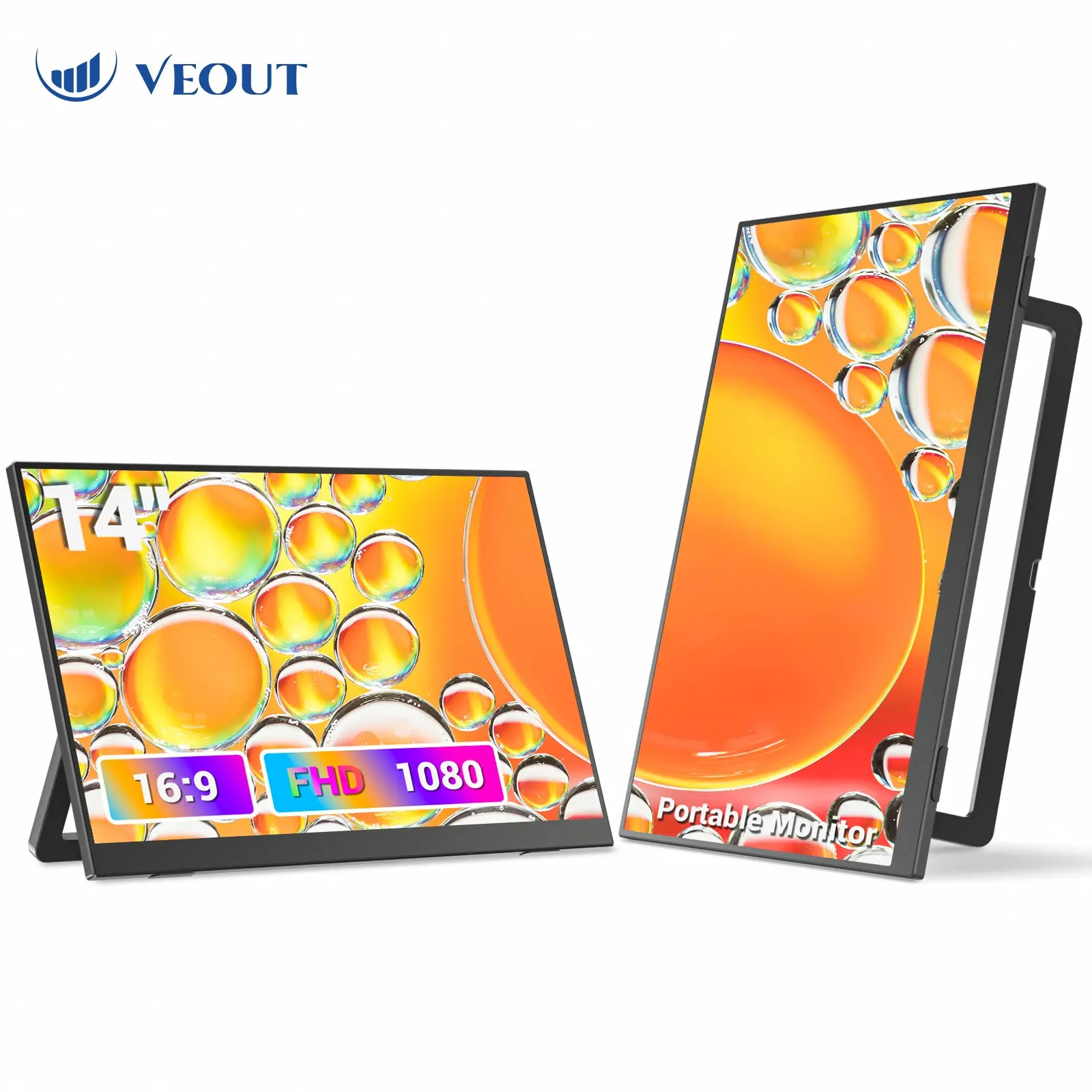 VEOUT 14-Inch Portable Monitor, Portable Computer Monitor - 1080P FHD IPS Frameless Display, Laptop Extended Monitor with Adjustable Stand, Second Screen Extender for Laptop, PC, Phone, Gaming, Office, Remote Work, Plug and Play