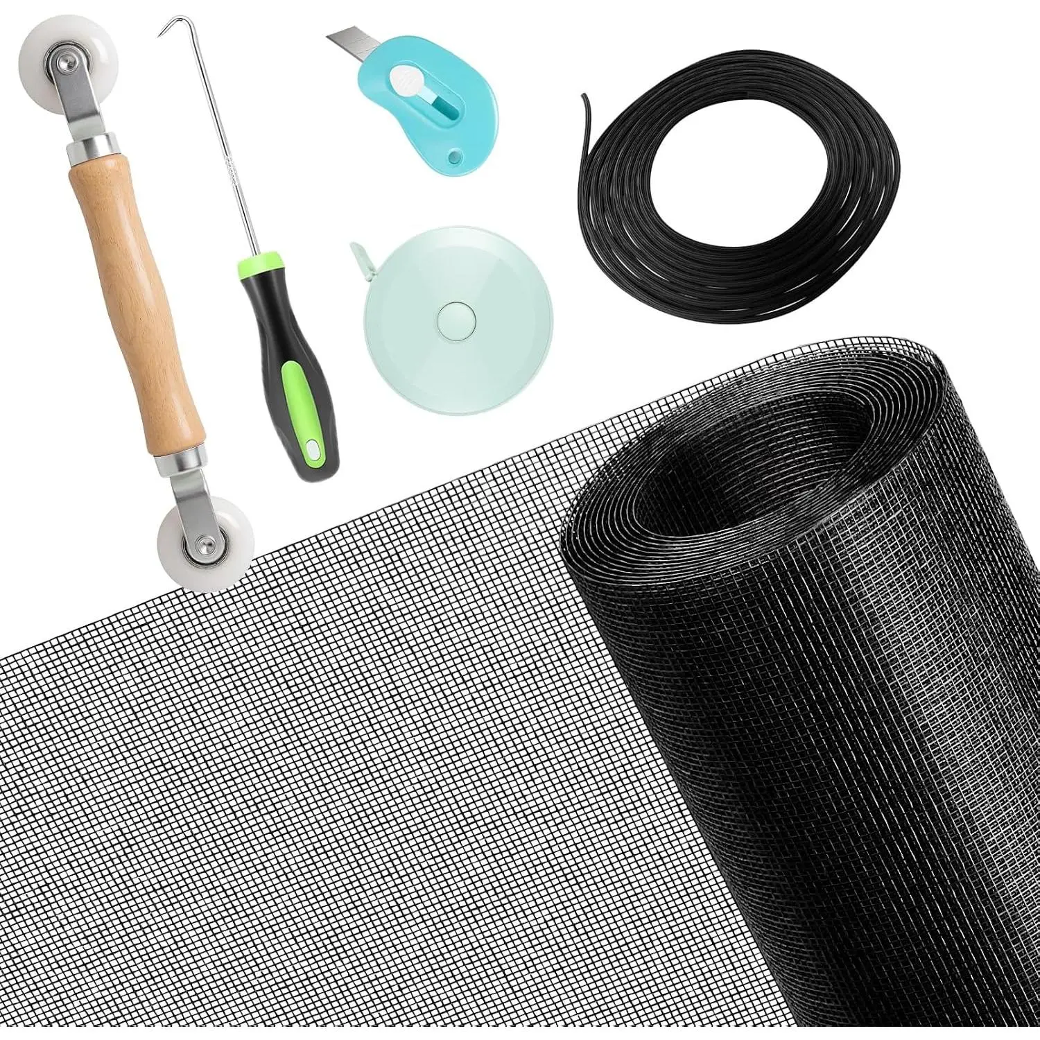 Screen Repair Kit, 39" x 78" Screen Door Replacement Kit, Durable Fiberglass Roll, Comes with Tools, Suitable for Replacement of Windows, Doors, Patios, and Porches, Black