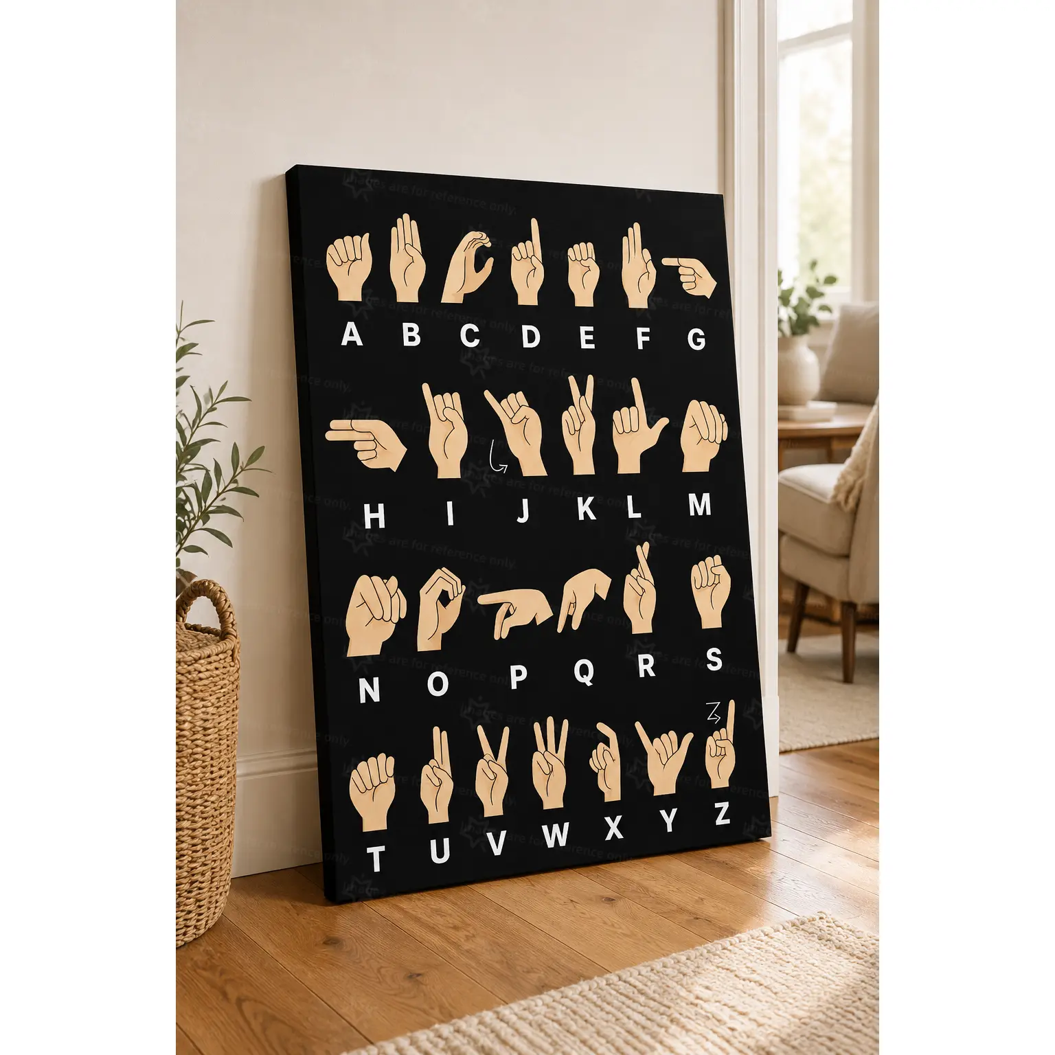 2D Flat,  1pc 2D FlatHand Sign Alphabet Chart Poster, Black and Beige Educational Wall Decor for Classroom, Homeschool Room, Kids Room, Study Area, Office and Learning Space, A–Z Finger Gesture Reference Artwork Gift