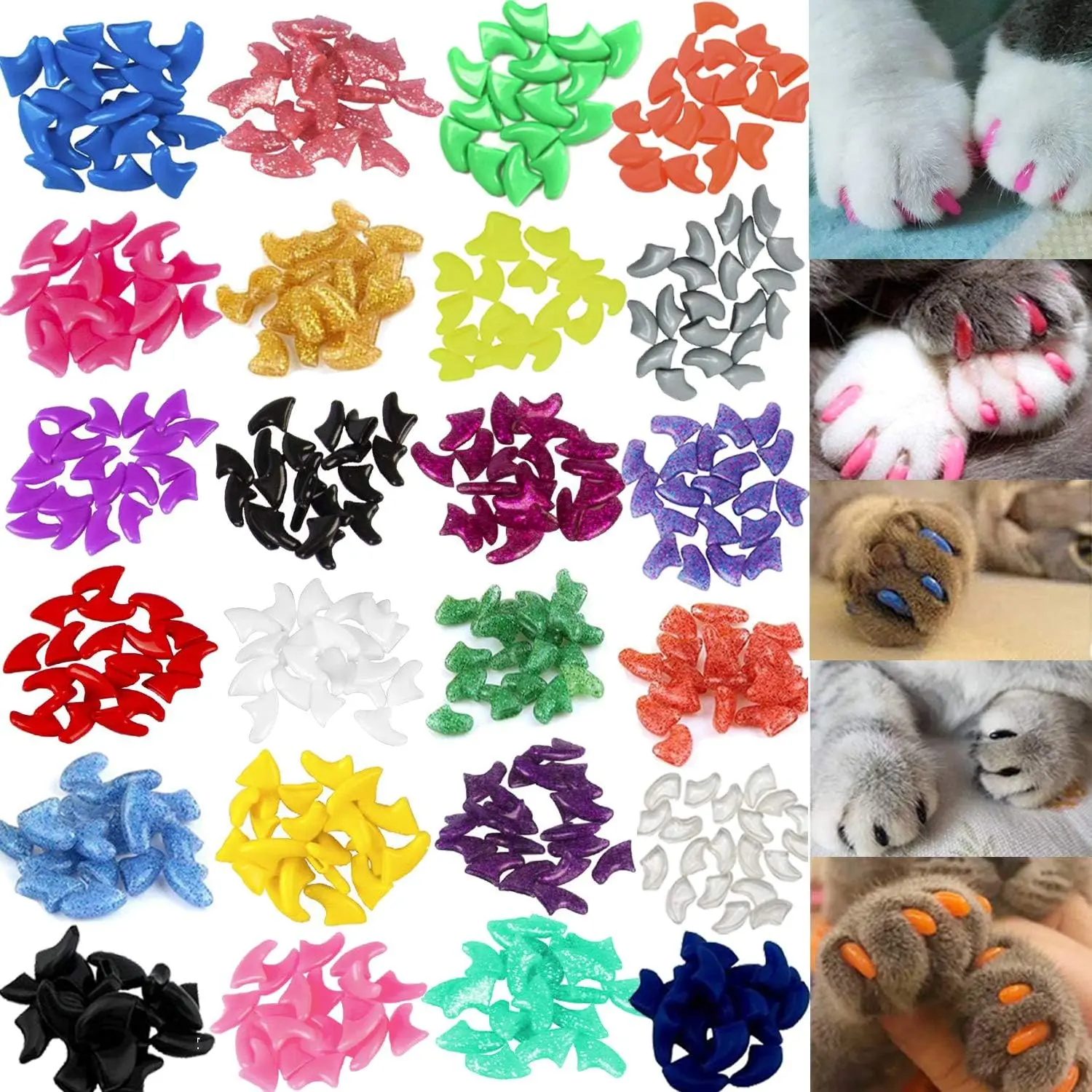 140pcs (14 Colors) Cat Nail Caps, Cat Claw Covers Cat Nail Covers with Adhesives and Applicators (Small)