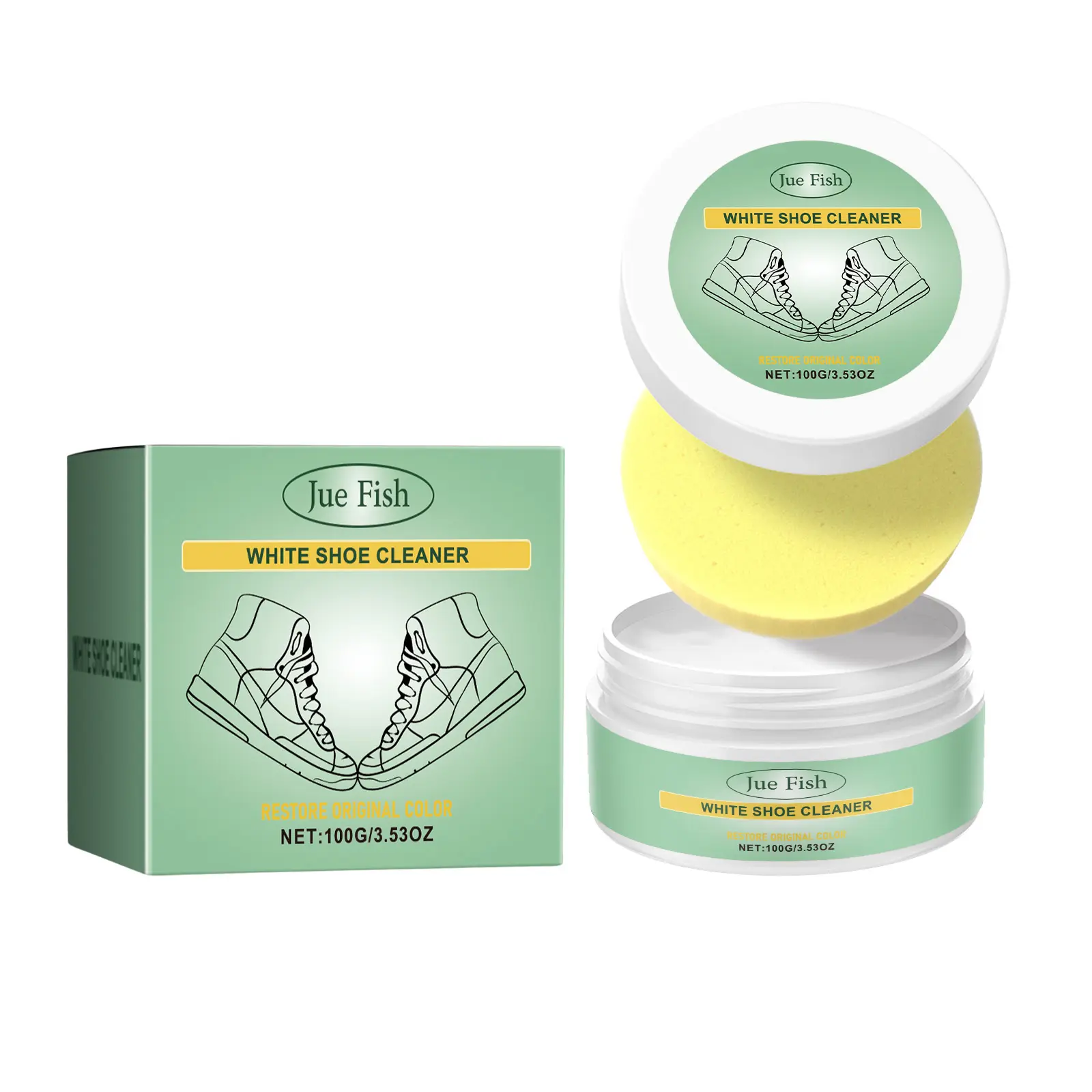 Jue-Fish White Shoe Cleaning Cream, Clean Leather Bag Small White Shoes Free Wash Maintenance Portable Cleaning Cream