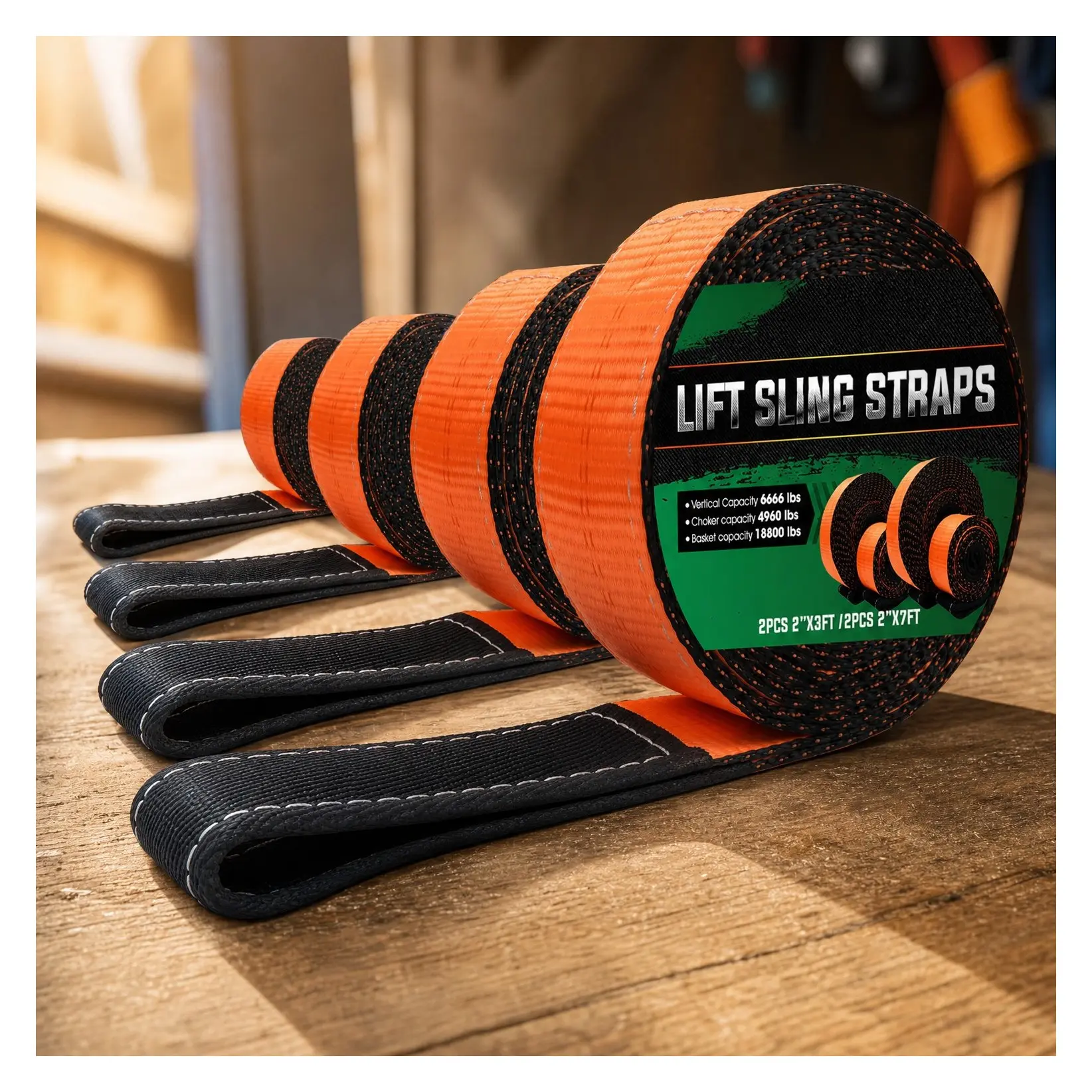 2" x 3FT & 2" x 7FT Heavy Duty Lifting Sling Straps, 18800lbs Capacity, 4 PCS Eye-Eye Nylon Web Sling for Hoist, 2-Ply Polyester Rigging Straps, Tree Saver Recovery Winch StrapsGift