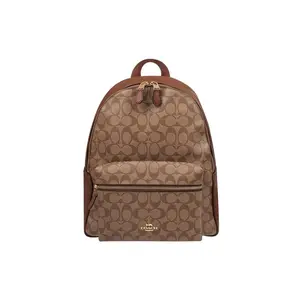 Coach Charlie 30 Classic Monogram Zip-Top Coated Canvas Backpack for Women, Khaki